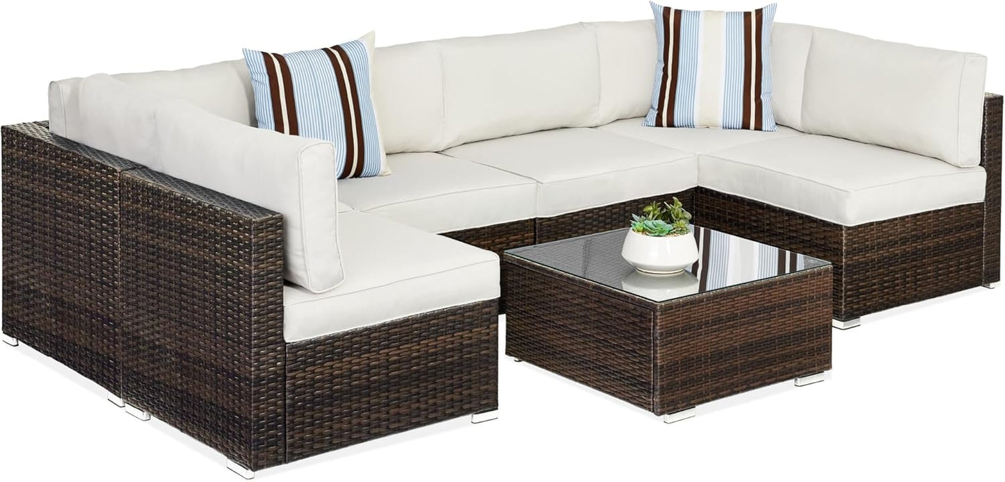 Best Choice Products 7-Piece Modular Outdoor Sectional Wicker Patio Conversation Set w/ 2 Pillows, Coffee Table, Cover Included - Gray/Gray