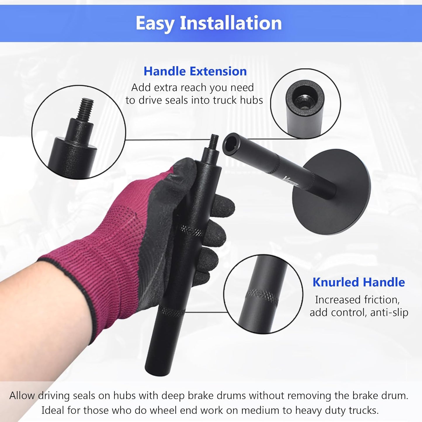Truck Hub Seal Installer Kit, 4-13/16" to 6-5/16" Large Race and Heavy Duty Seal Drivers for Class 7 & Class 8 Trucks