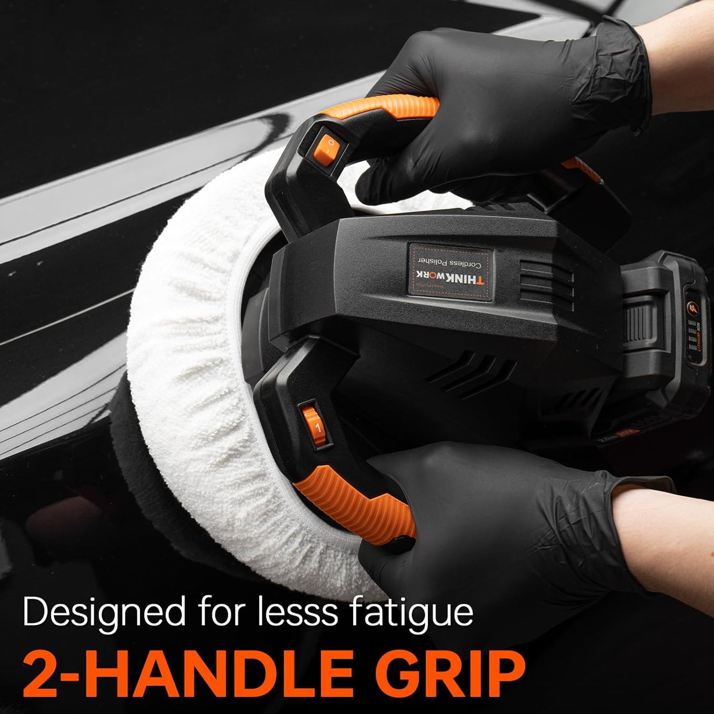 THINKWORK Buffer Polisher, 20V Cordless Buffer Polisher, 10 Inch Portable Polishing Machine Kit for Car, 2Pcs 2Ah Rechargeable Battery, 6 Variable Speed 1500-3600RPM,Double handle,Ideal for Car Waxing