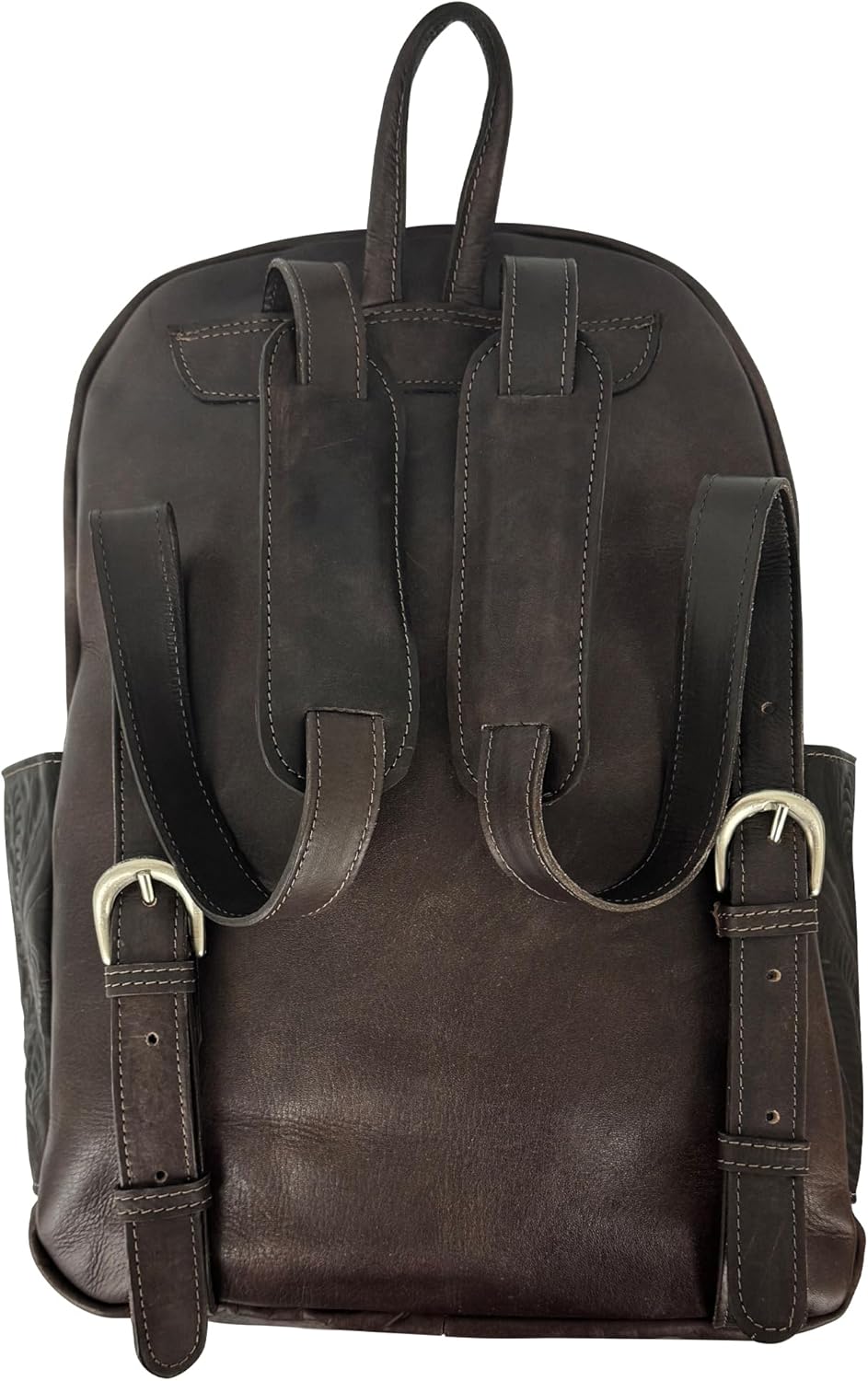 American West Classic Travel Backpack with Hair-on Hide, Genuine Hand Tooled Leather, Interior Laptop Sleeve (Natural Tan)