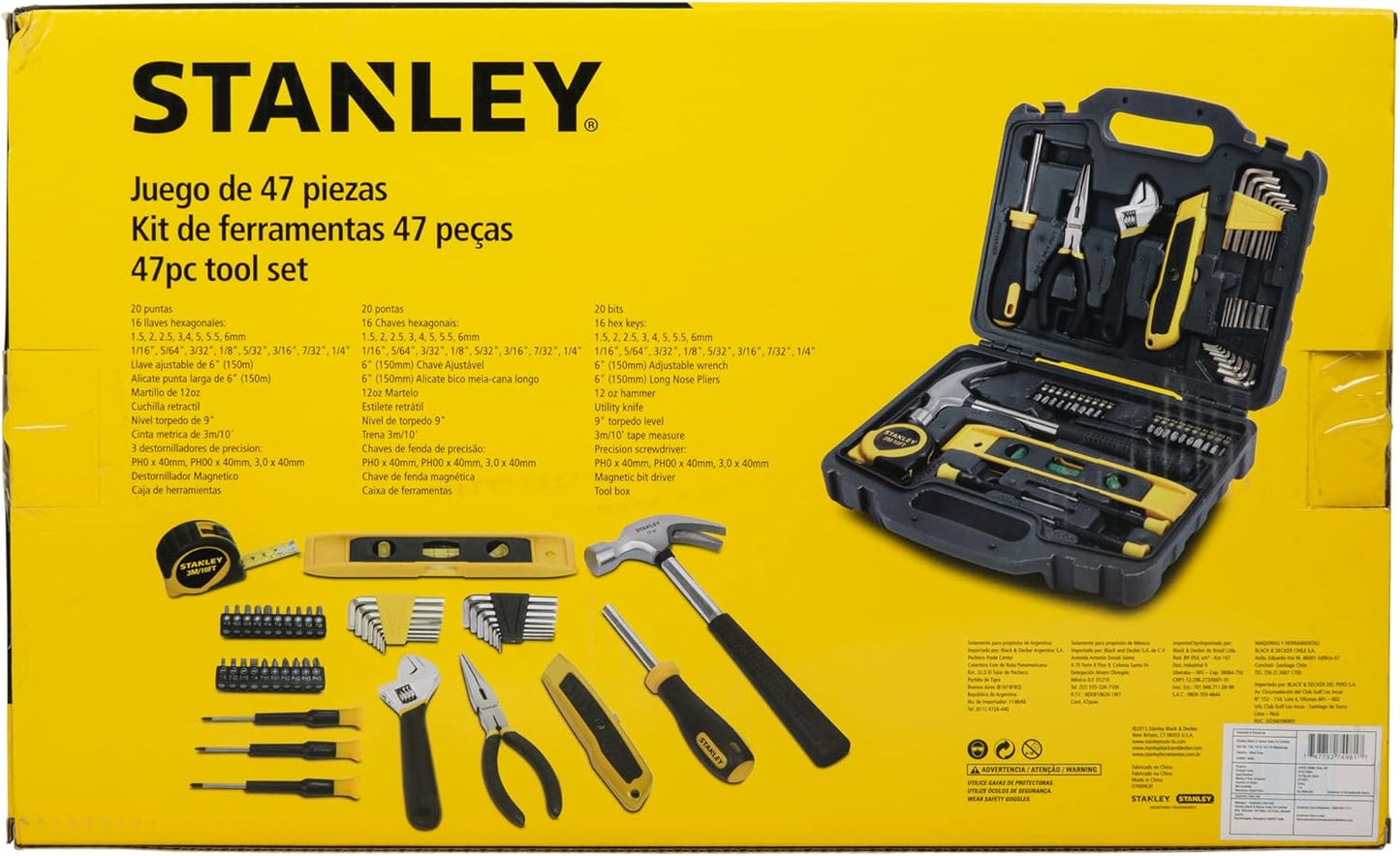 STANLEY STHT74981 Small Home Tool Kit For Home & DIY Use(47-pieces) - Includes Screwdriver, Hammer, Wrench, Pliers, Measurement Tape, Knife, Magnetic Drivers, Tool Box