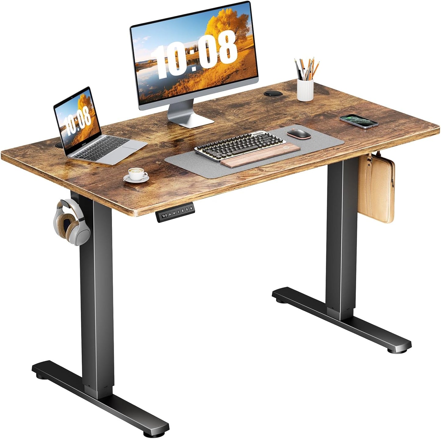 Sweetcrispy Electric Standing Desk Adjustable Height, 48x24 Inch Sit Stand Up Home Office Desks Computer Workstation PC Work Table with 3 Memory Preset Splice Wood Board Metal Frame, White