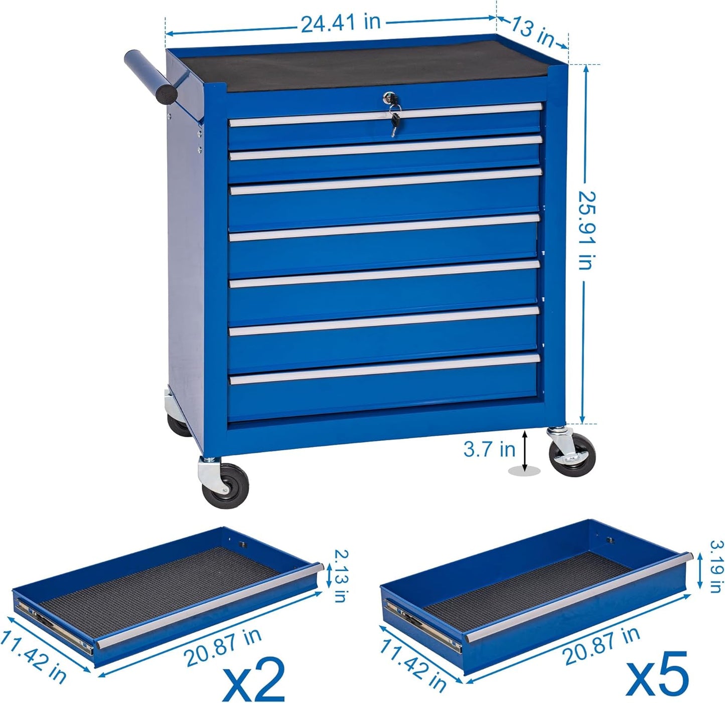 WAYTRIM 7-Drawer Metal Rolling Tool Chest with Wheels, Tool Storage Cabinet with Locking System, Toolbox with Wheels for Repair Shop, Garage, Warehouse, Workshop, 7-Drawer, Blue