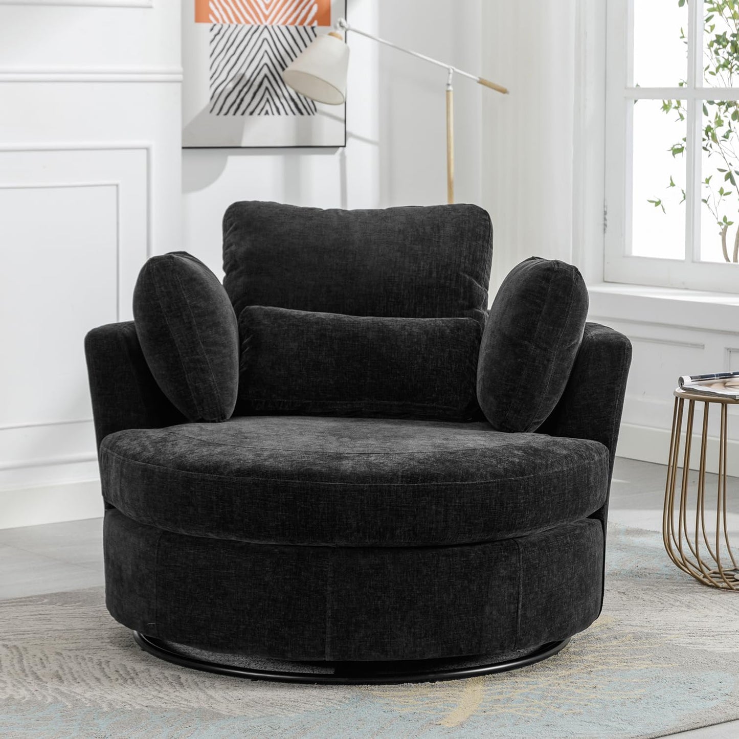 42IN Oversized Swivel Accent Chair and a Half Sofa Upholstered Big Round Barrel Chair Cute for Living Room Bedroom Hotel Office Corner Reading (Beige Boucle)