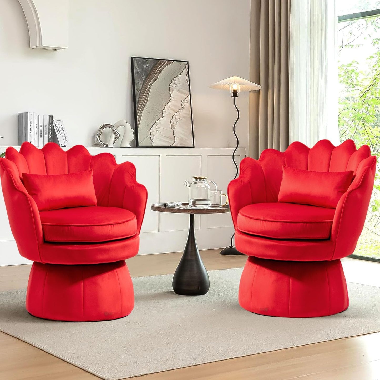 Swivel Barrel Chairs Set of 2, Small Accent Armchair, Navy Blue Velvet Upholstered, Mid-Century Modern Style, for Living Room/Bedroom/Waiting Room, for Relaxing & Reading, Pillow Included