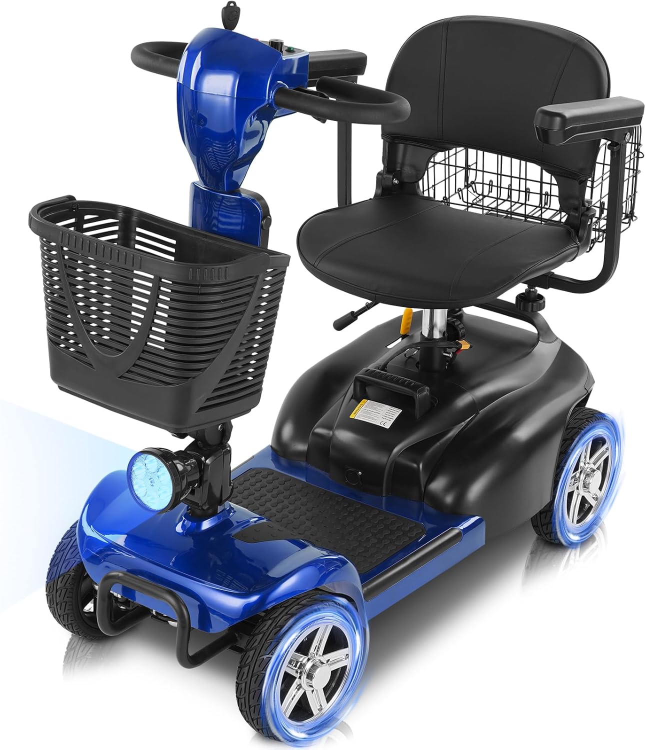 15/30 Miles 4 Wheels Mobility Scooter for Adults&Seniors Up to 300LBS, 350W Electric Powered Wheelchair Device w/Extended Battery, Dual Baskets, Rotating Seat, USB Charging