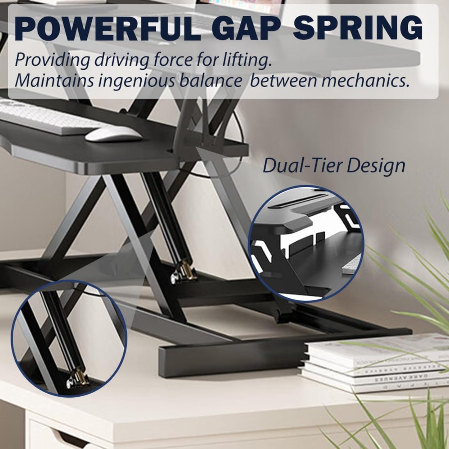 32 Inch Home Office Desk Converter Height Adjustable Sit to Stand Riser, Dual Monitor Laptop Workstation with Wide Keyboard Tray (Black)