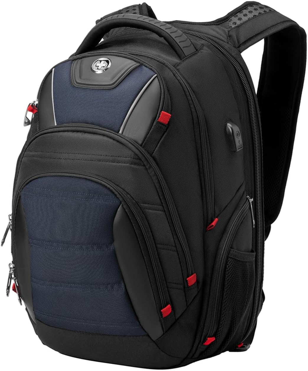 Swissdigital Design TSA Business Laptop Backpack for Men, Large Capacity Travel Backpack with Apple Find My Network and USB Charging Port Tech Backpacks Fits 17 Inch Computer Black| SD1643FB-01