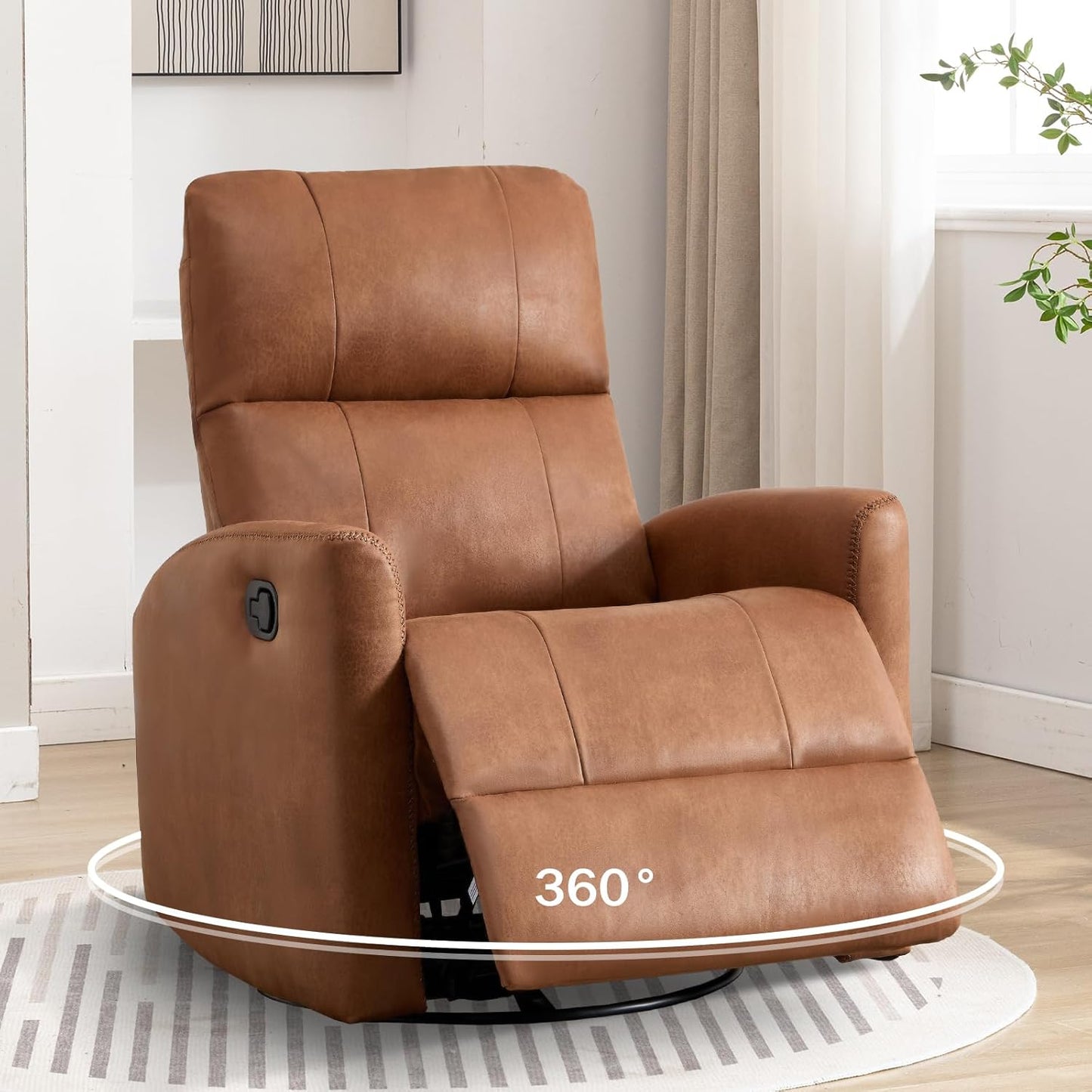 ANJ Manual Swivel Rocker Recliner, Glider Recliners with Padded Armrest and Backrest, Soft Leather Nursery Rocking Recliner Chair Reclining Sofa for Living Room