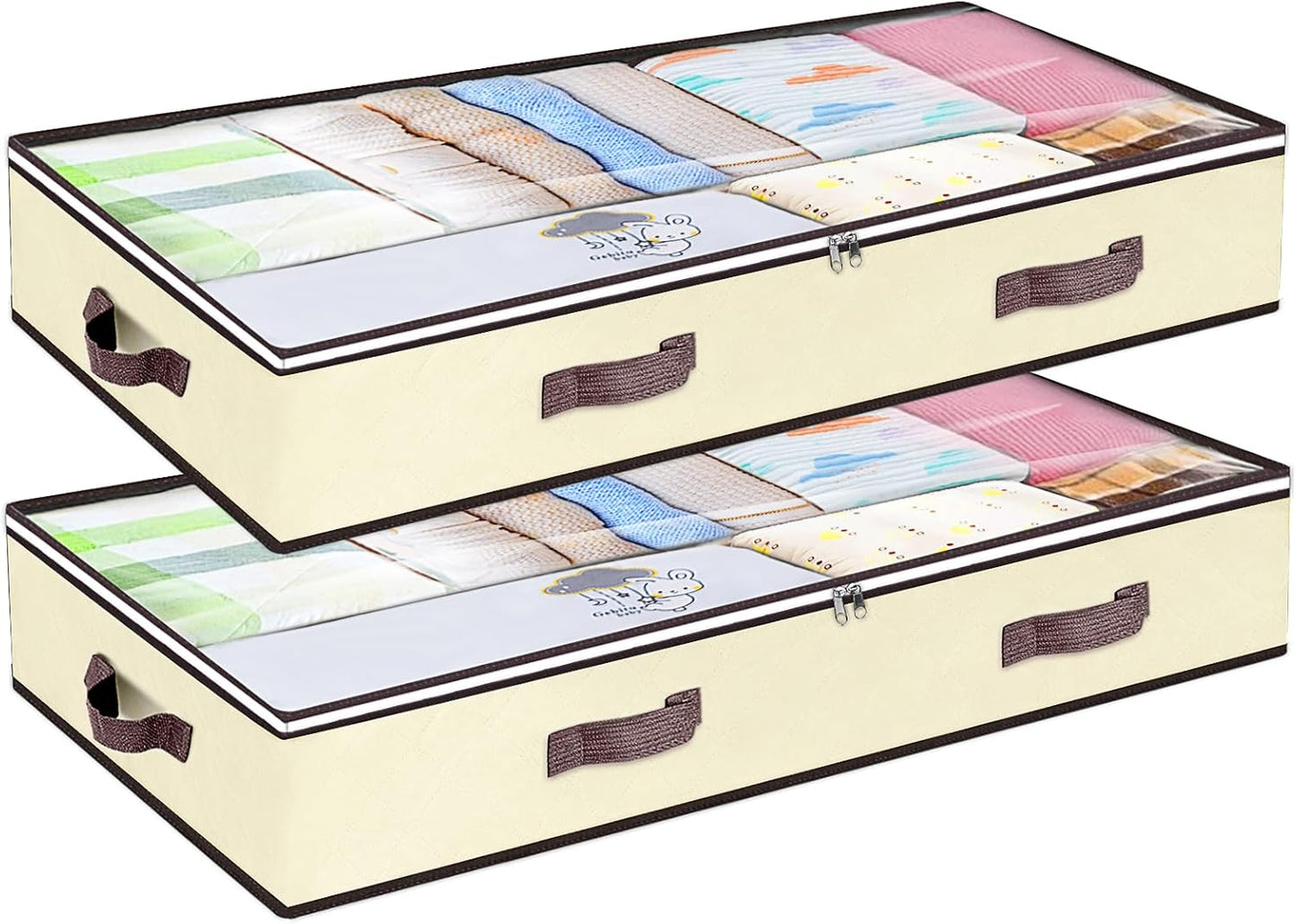 Budding Joy 90L Under Bed Storage Containers, Closet Organizers and Storage Bins, Foldable Underbed Storage Bags for Blanket, Clothing, Comforter, Sweaters, Pillows, Linen Sheets, Wrapping Paper, Grey