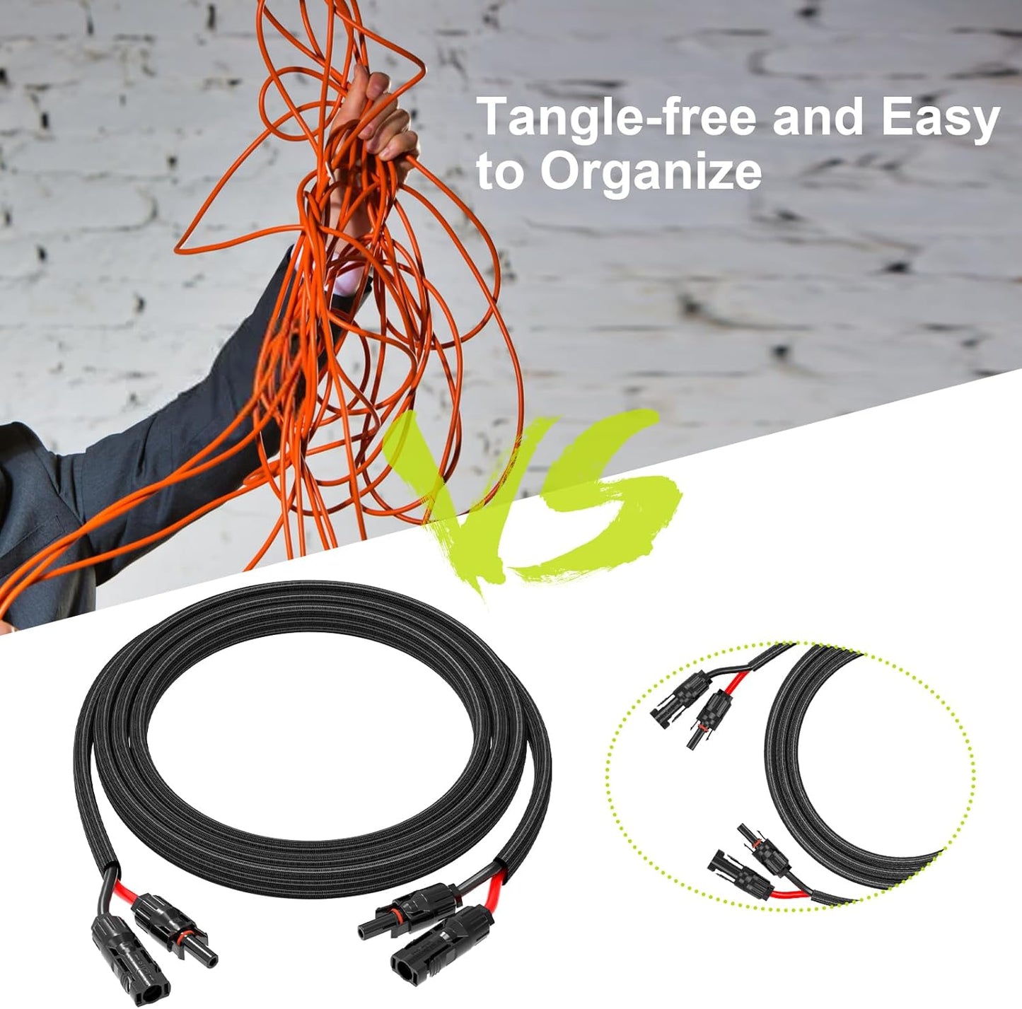 50Ft 10AWG Solar Cable Extension with Protection Cover, Solar Wire with Tool-Free Solar Connectors, IP68 Waterproof PV Cable, Solar Panel Extension Cable 10Gauge for Home Boat RV Solar Panels(50ft)