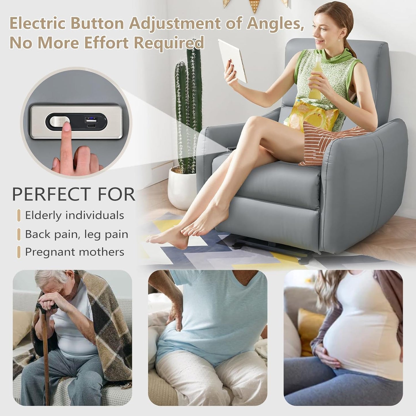 Wall Hugger Power Recliners for Small Spaces, Electric Recliners with USB, Modern RV Recliner Chair for Living Room, Apartment