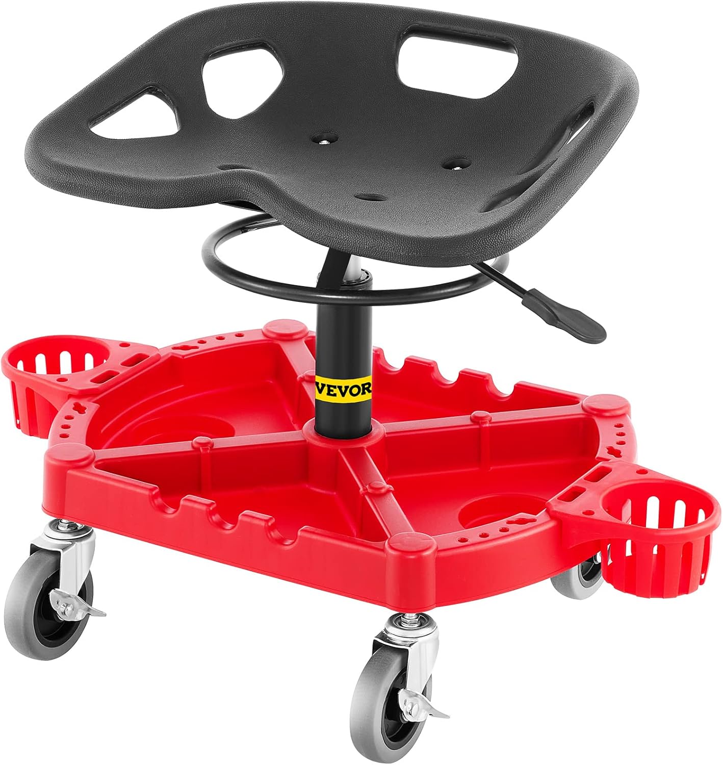 VEVOR Rolling Garage Stool, 300LBS Capacity, Adjustable Height from 24 in to 28.7 in, Mechanic Seat with 360-degree Swivel Wheels and Tool Tray, for Workshop, Auto Repair Shop, Yellow