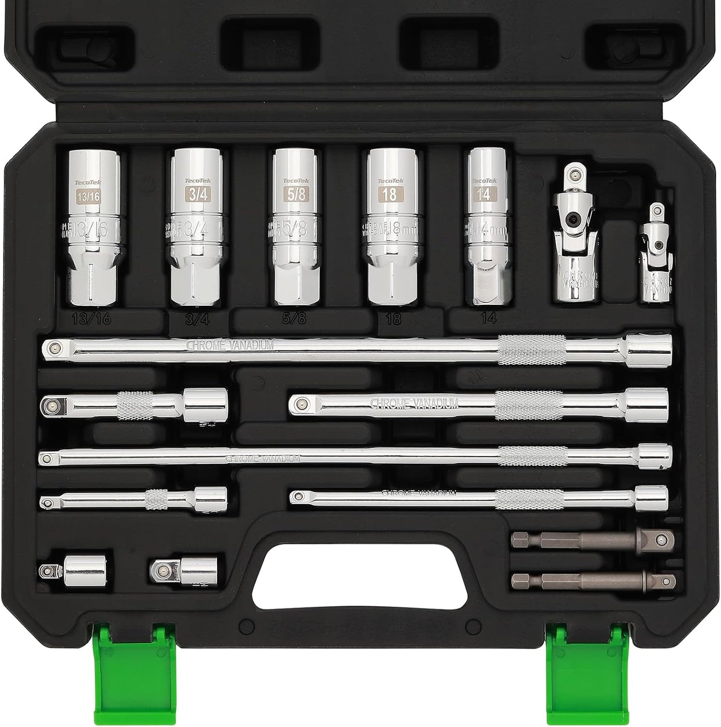 11Pcs 3/8" Drive Spark Plug Socket Set with Click Torque Wrench, Spark Plug Gapper, Universal Joint, Extension Bar, 9/16", 5/8", 3/4", 13/16", 14, 16 and 18mm, CR-V Sockets with Rubber Rings