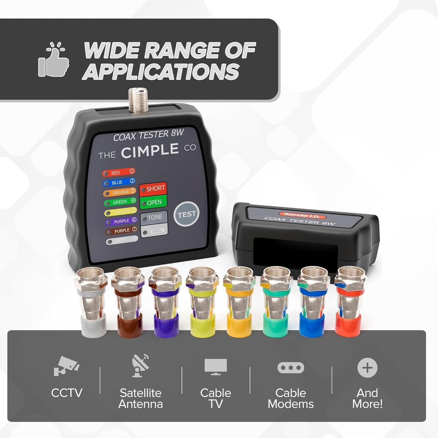THE CIMPLE CO Coax Cable Tester, 8 Port, Wire Tracer, Continuity Tester, Test up to 8 Locations, Includes Color Coded Remotes, Mapper, Toner, Black