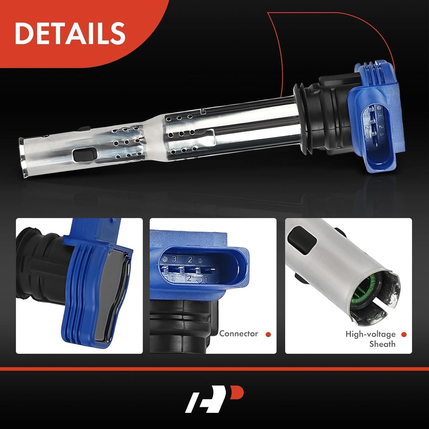 A-Premium (Blue) Engine Ignition Coil Pack Compatible with Volkswagen Jetta, Passat, Golf, Tiguan, Beetle, CC, Eos, GTI, Golf R, Passat CC, Tiguan Limited & Audi A4, Q5, A5 & Lamborghini, 4-PC Set