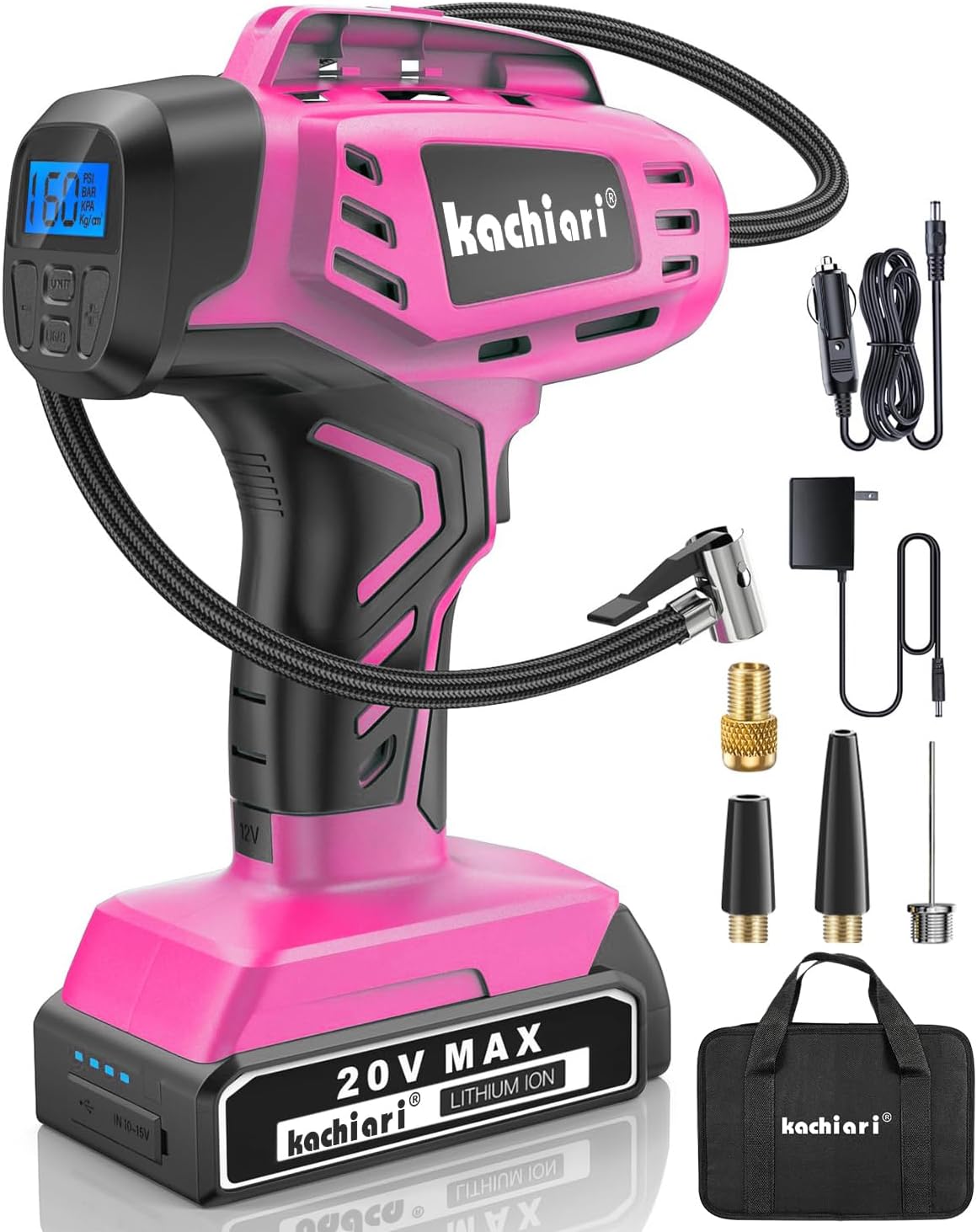 Tire Inflator Portable Air Compressor, 20V Cordless Car Tire Pump, Rechargeable Battery Powered Air Compressor w/12V DC Adapter Purple