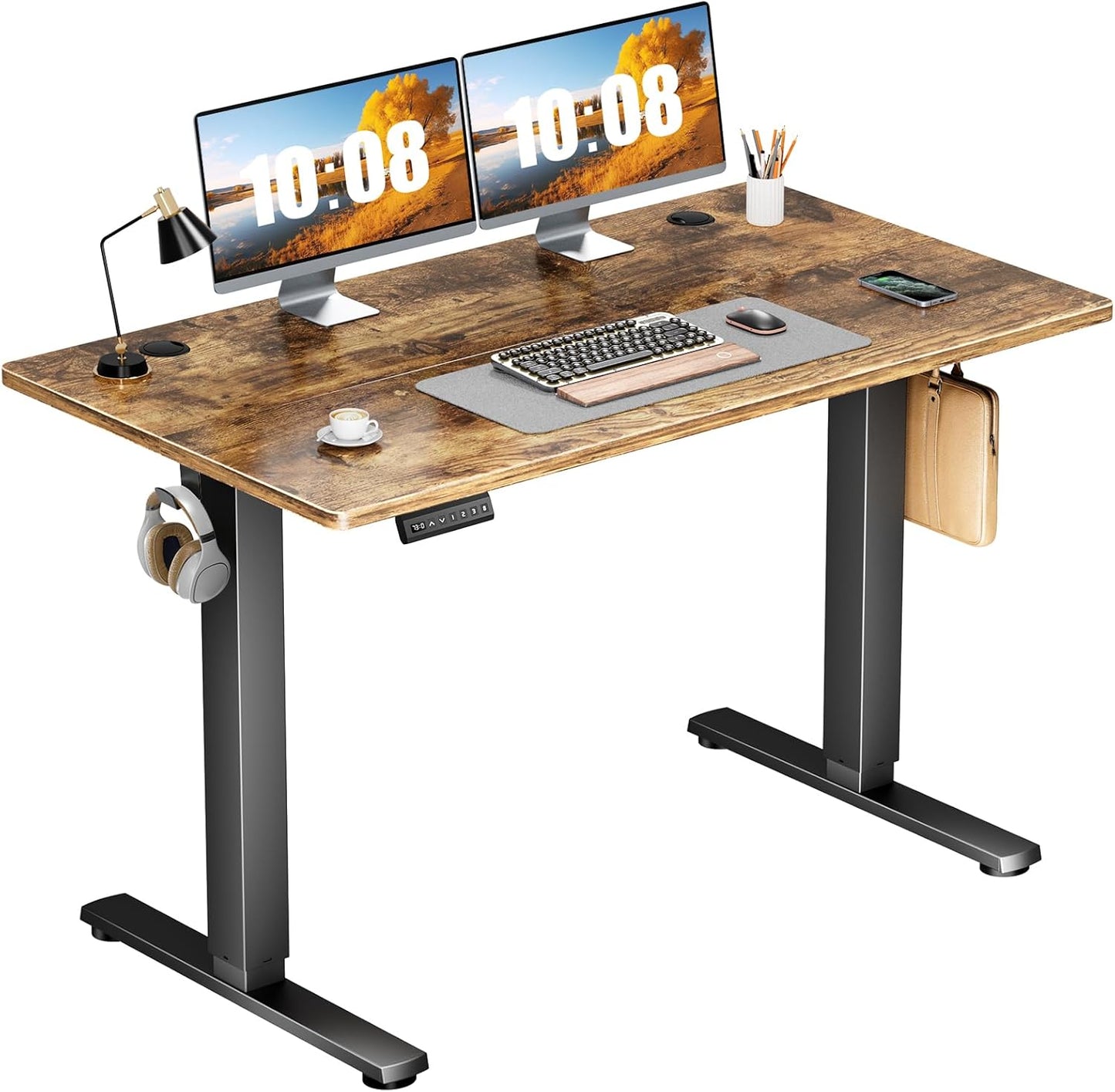 Sweetcrispy Electric Standing Desk Adjustable Height, 48x24 Inch Sit Stand Up Home Office Desks Computer Workstation PC Work Table with 3 Memory Preset Splice Wood Board Metal Frame, White
