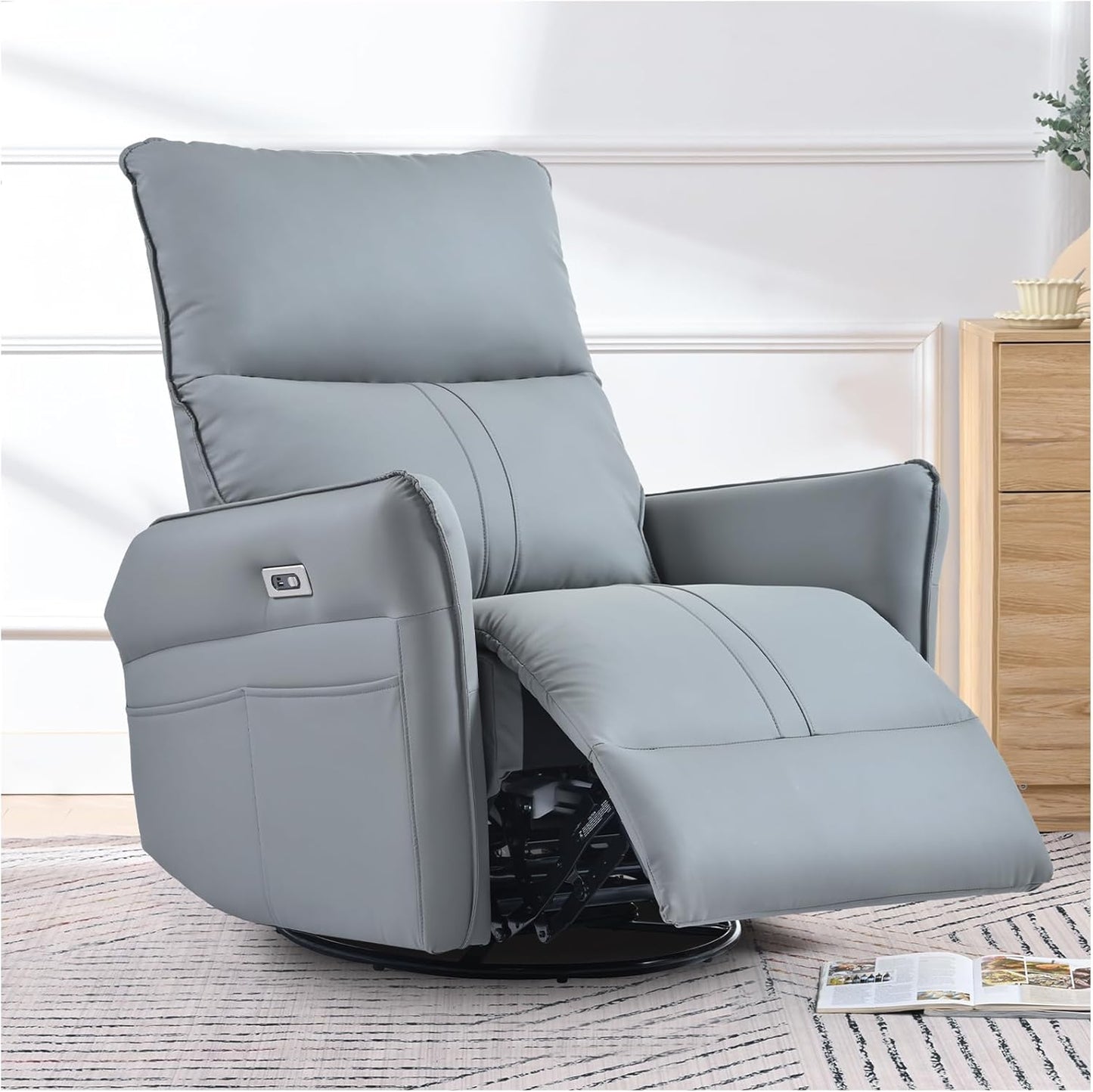 Swivel Rocker Recliner Chair, Modern Faux Leather Manual Recliner, Glider Recliner, 360 Swivel, 30 Rocking, Relaxing, Living Room, Bedroom
