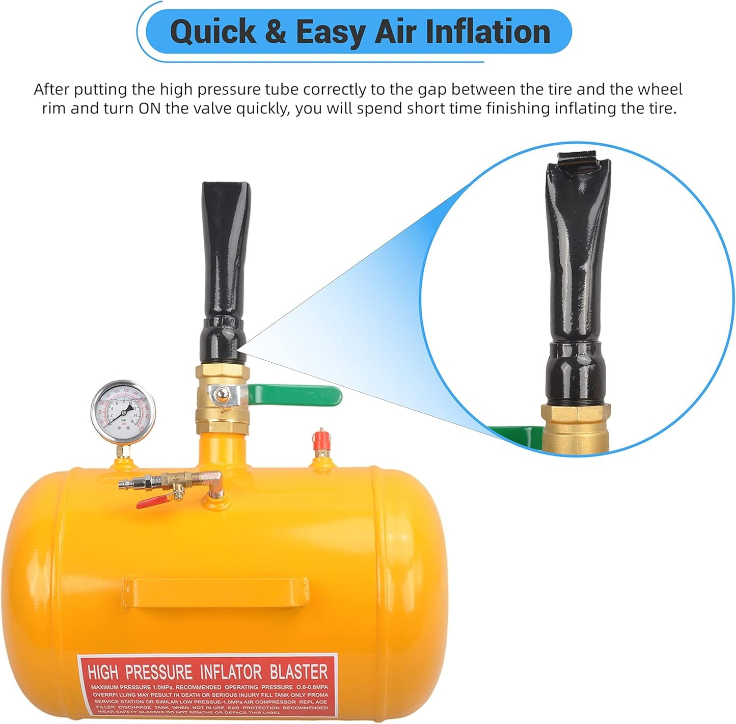 5 Gallon Air Tire Bead Seater 110 PSI Blaster Tool Seating Tire Inflator with Gauge by GESEXI - Car Truck ATV Tire Inflator Tank,Yellow