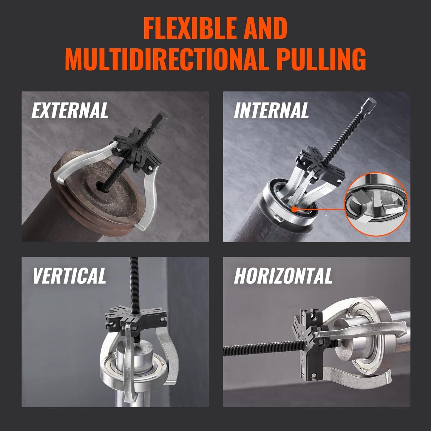 VEVOR Gear Puller Set, 3" and 7" Puller Kit, 3 Jaw Gear Bearing Flywheel Pulley Removal Tool, 2 or 3 Reversible Jaws Wheel Puller, Vertically and Horizontally, External and Internal, 2-Piece
