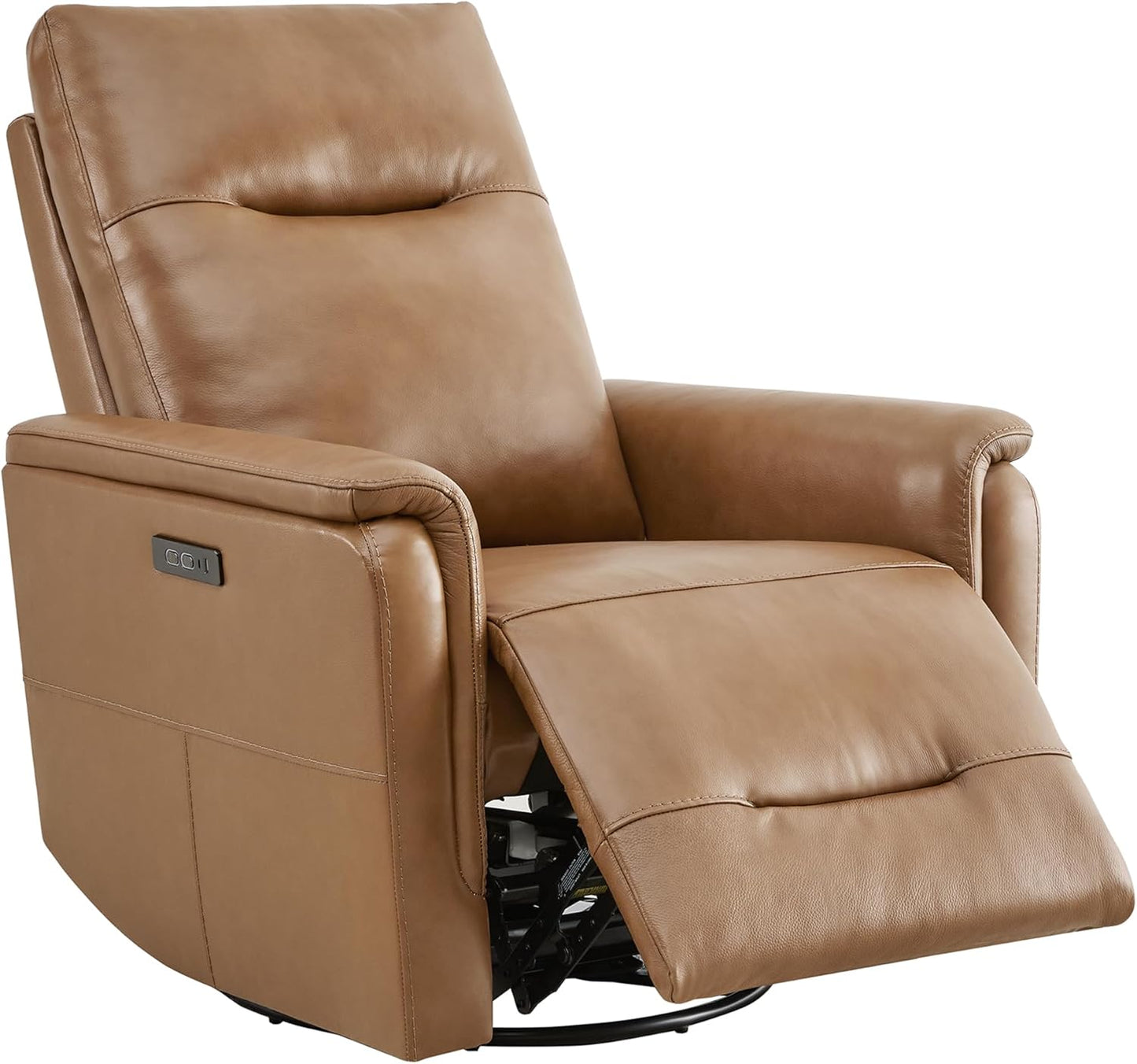 Watson & Whitely Genuine Leather Power Recliner Chairs W Power Headrest for Adults, Swivel Glider Recliner Chair W Charging Ports for Living Room, Light Grey
