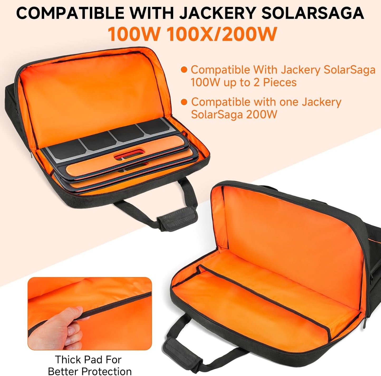 Solar Panel Storage Bag Compatible with Jackery SolarSaga 100X/200W & Anker SOLIX PS100 PS200 - Padded Case for 2 Panels, Shoulder Strap & Multi-Pockets