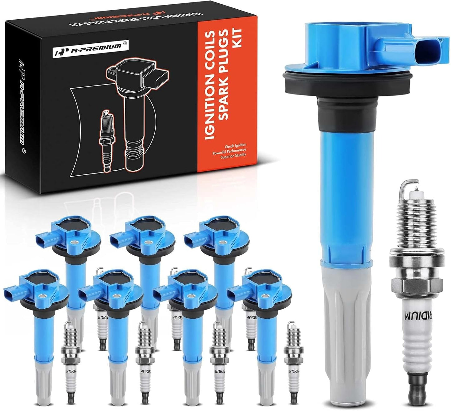 A-Premium Ignition Coils and Spark Plugs Kits Compatible with Ford F-150 F150 2011-2016, Mustang 2011-2015, 5.0L