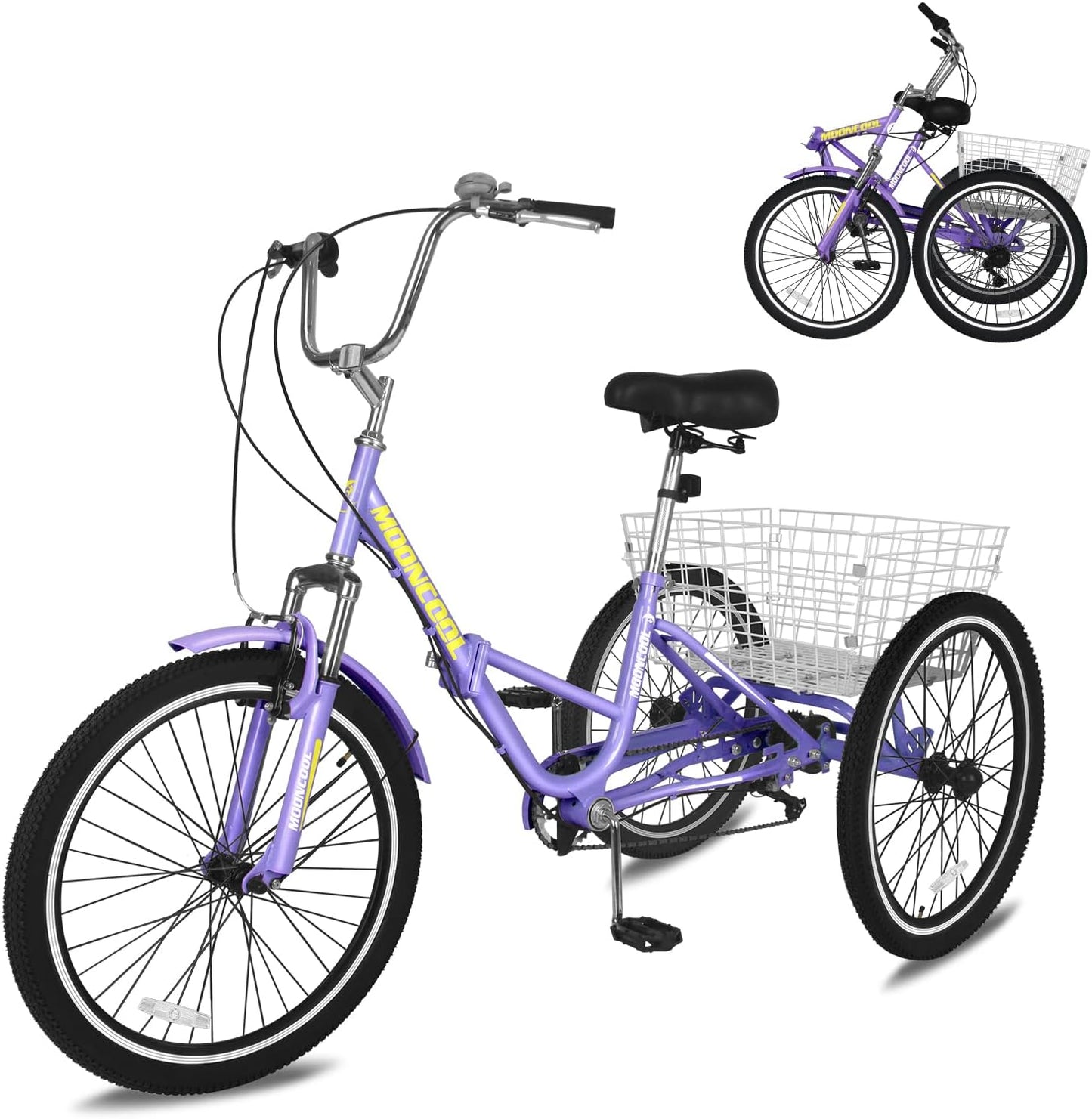 Slsy Adult Folding Tricycles, 7 Speed Folding Adult Trikes, 20 24 26 Inch 3 Wheel Bikes with Low Step-Through, Foldable Tricycle for Adults, Women, Men, Seniors