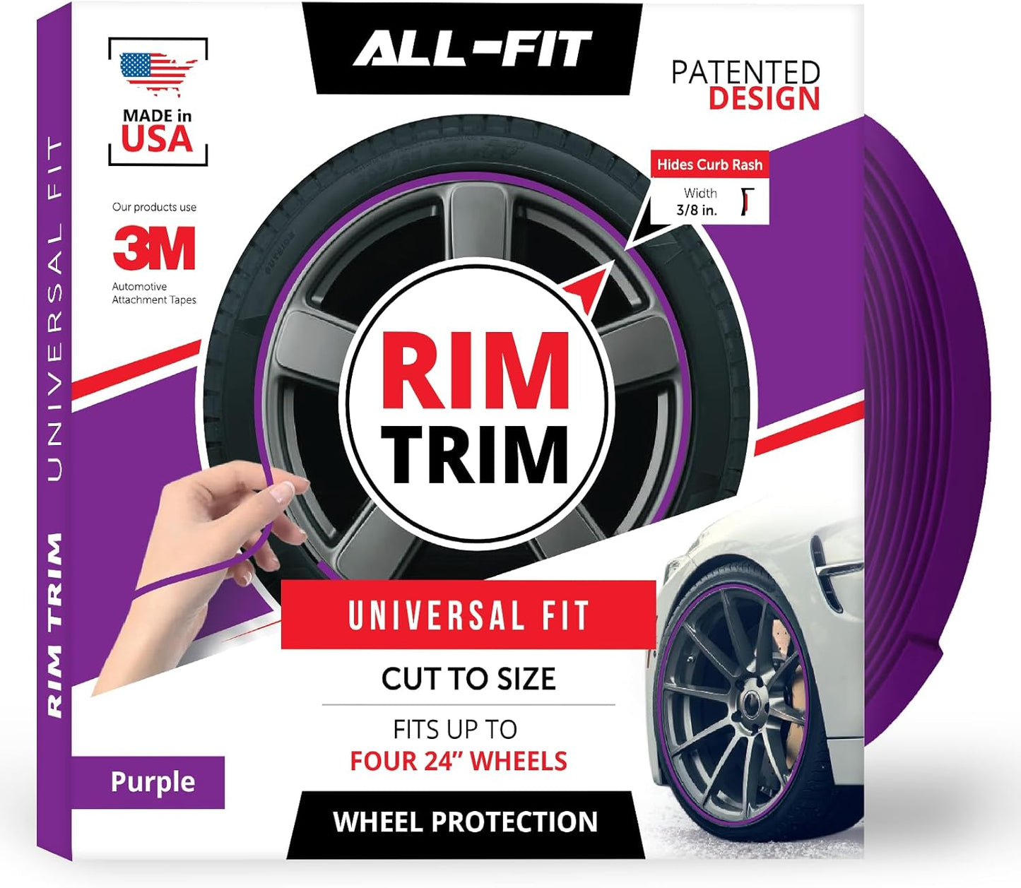 All-Fit Automotive Rim Trim – Durable DIY Car Exterior Accessories for Curb Rash Protection – Fits Up to Four 24” Wheels – Flexible, Durable Wheel Rim Protector (3/8″ width/Red)