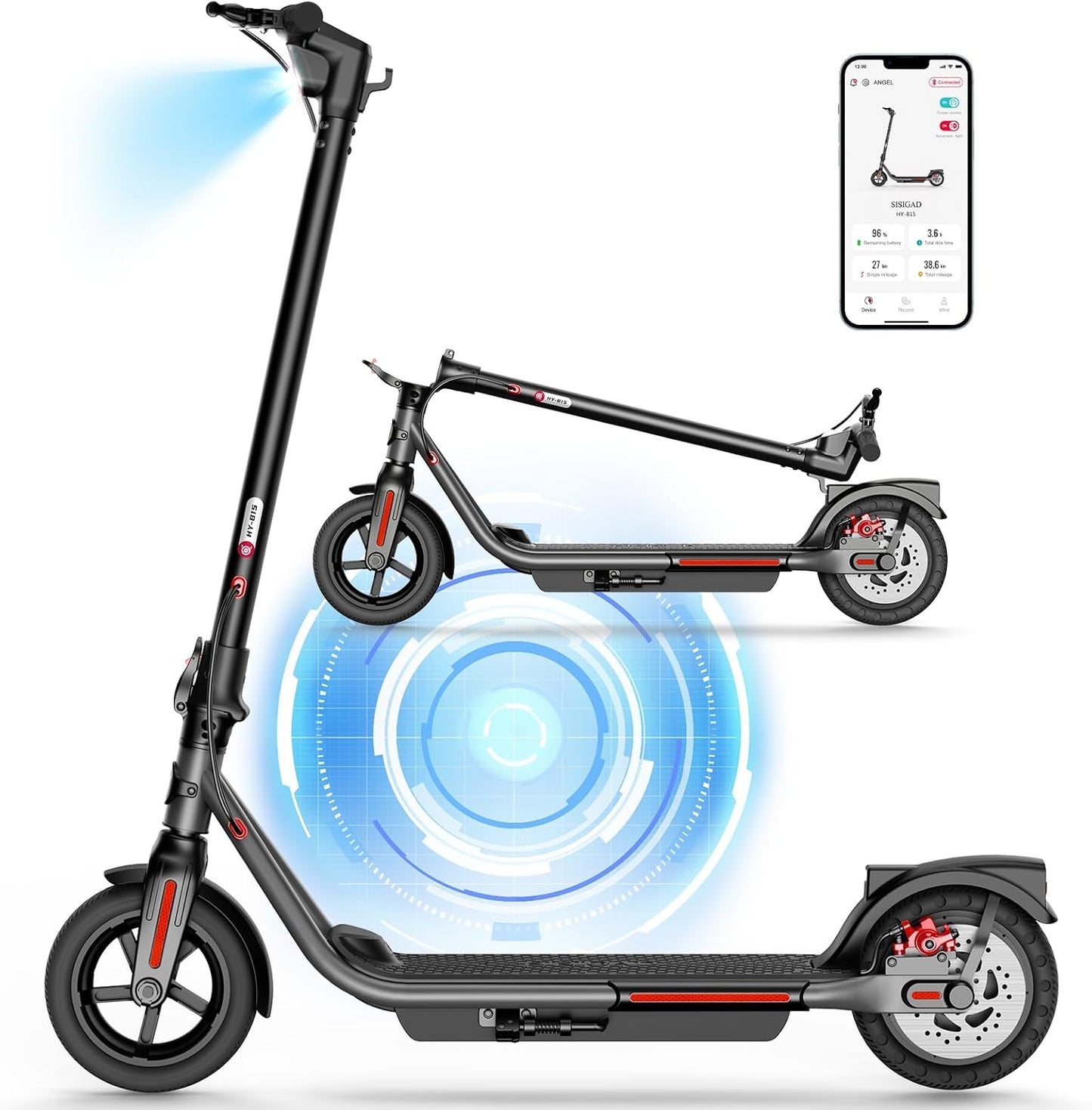 SISIGAD Electric Scooter Adults Peak 500W Motor, 8.5" Solid Tires, 19Mph Speed, Long Miles Range, Scooters for Adults, Foldable E-Scooter for Commuting with Double Braking System, APP Control