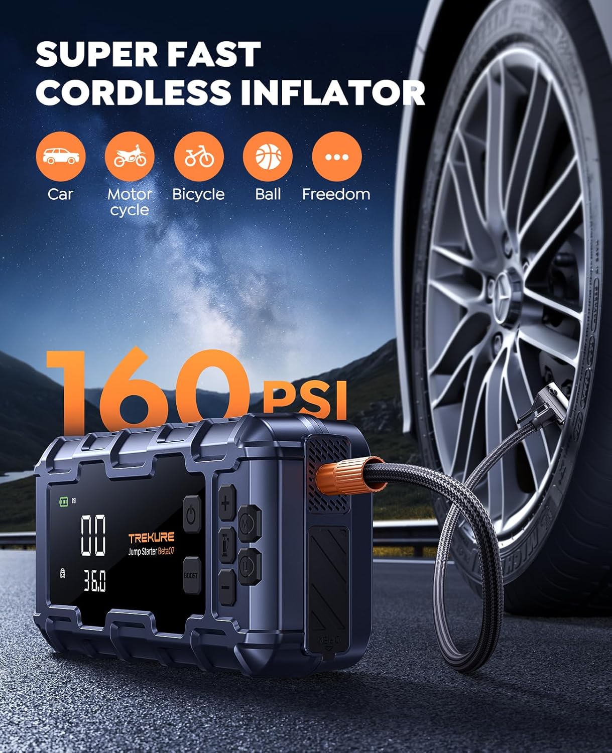 10-in-1 Car Jump Starter with Air Compressor 8000A 160PSI 45W Battery Charger, Jump Starter Jump Box (All Gas 12L Diesel), Car Jumper Starter Portable Jumper Cables, Gloves, Lights