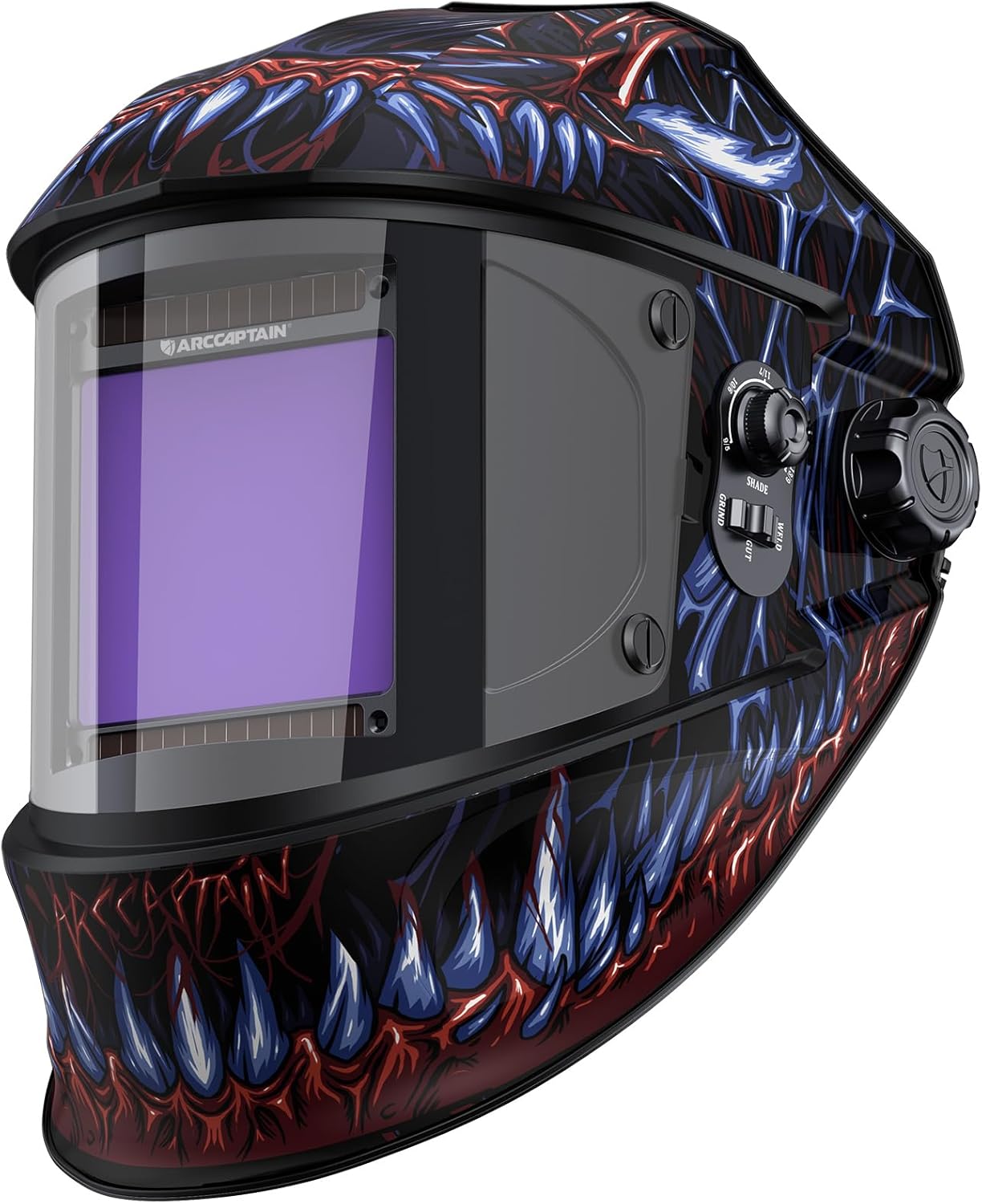 ARCCAPTAIN 3.94"X3.66" Welding Helmet Auto Darkening, 1/1/1/1 Top Optical Clarity Large Viewing Screen Solar Power Welding Hood with 4 Arc Sensor, Wide Shade 4-5/5-9/9-13 for TIG MIG ARC Welding Cut