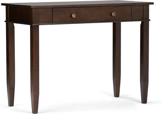 SIMPLIHOME Carlton Desk - 42-Inch Wide Solid Wood Writing Desk in Dark Tobacco Brown, Transitional Home Office Computer Table for Study or Compact Space with Flip-Down Keyboard Tray