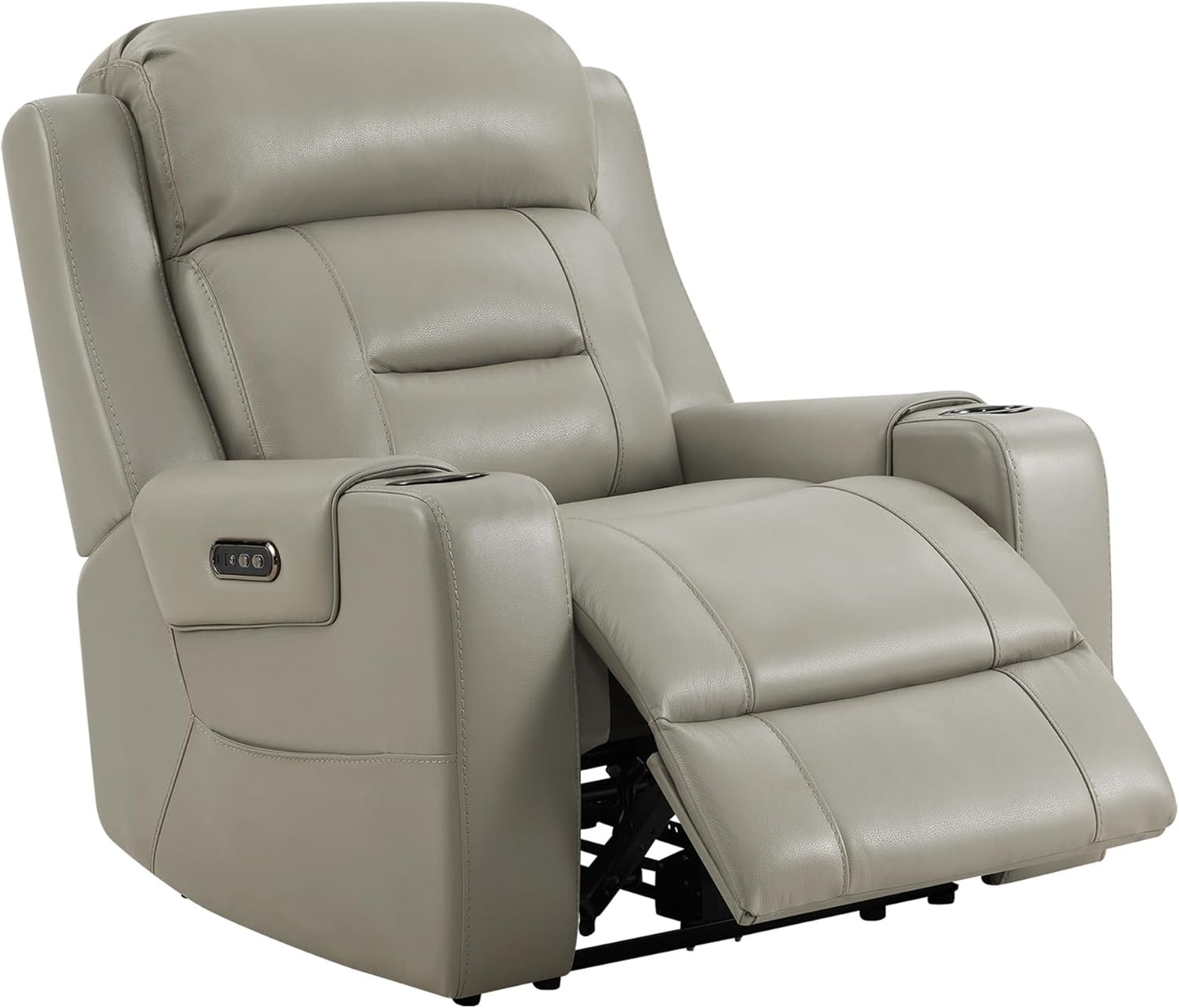 Watson & Whitely Genuine Leather Power Recliner Chairs for Adults, Lay Flat Recliner with Power Headrest, USB Ports and Cup Holders, Electric Reclining Sofa for Living Room, Bedroom, Dark Brown