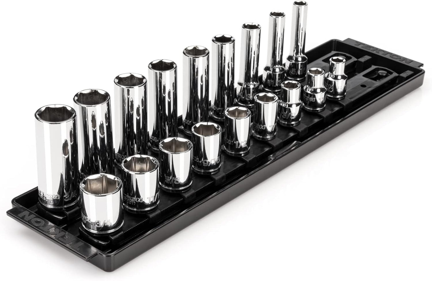 TEKTON 3/8 Inch Drive 6-Point Socket Set with Rails and Tray, 38-Piece (6-24 mm) | SHD91211
