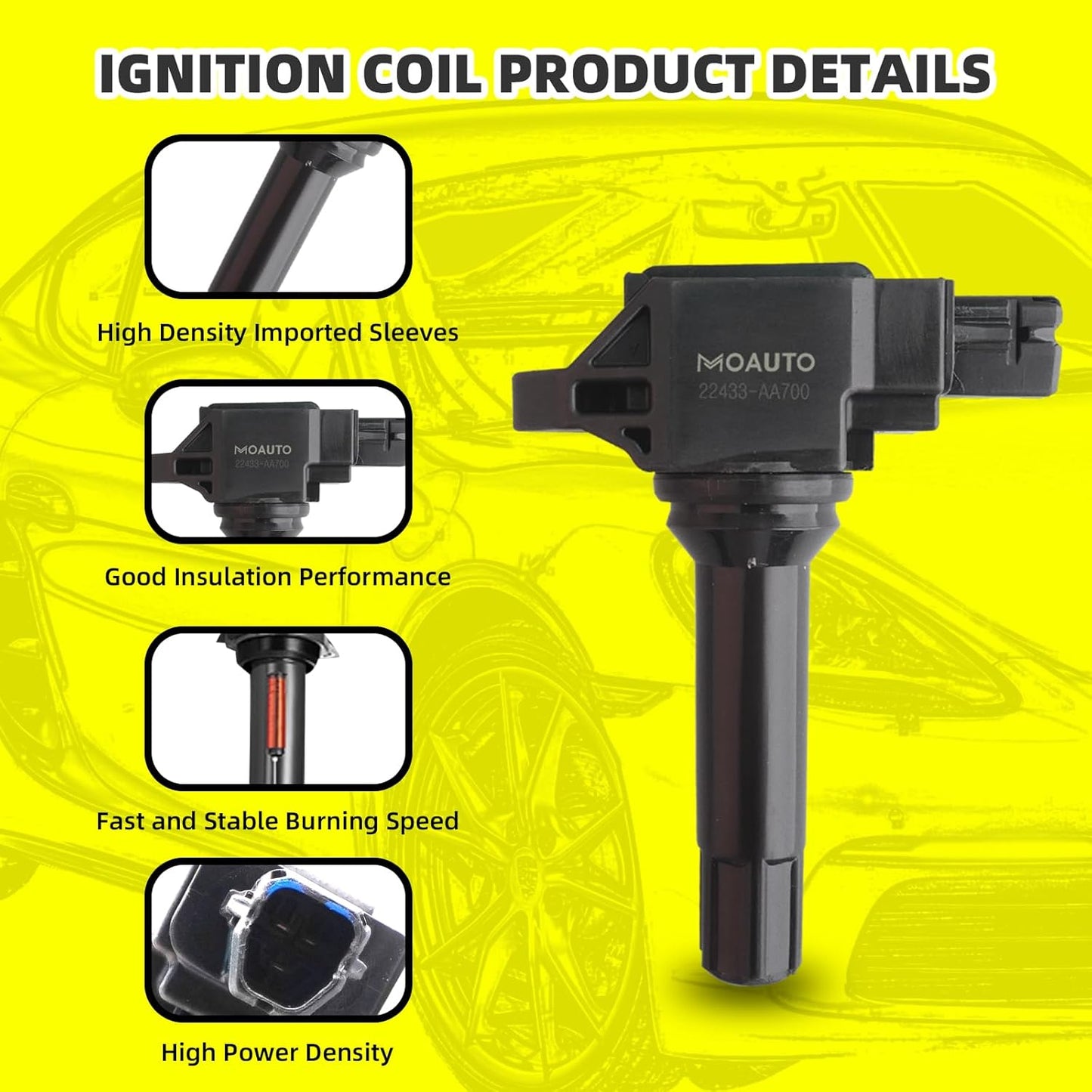Set of 4 Ignition Coils Pack UF747 22433AA700 & 4 PCS Iridium Spark Plugs Compatible with Subaru XV Crosstrek Forester Legacy Outback - 2.0L 2.5L H4