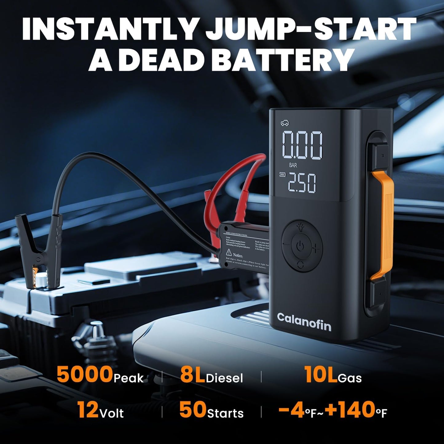 10-in-1 Jump Starter with Air Compressor, 5000A Portable Car Battery Booster for 10.0L Gas/8.0L Diesel, 150PSI Tire Inflator, Vacuum, Blower, Power Bank, LED Light, LCD Display, 12V Jump Box