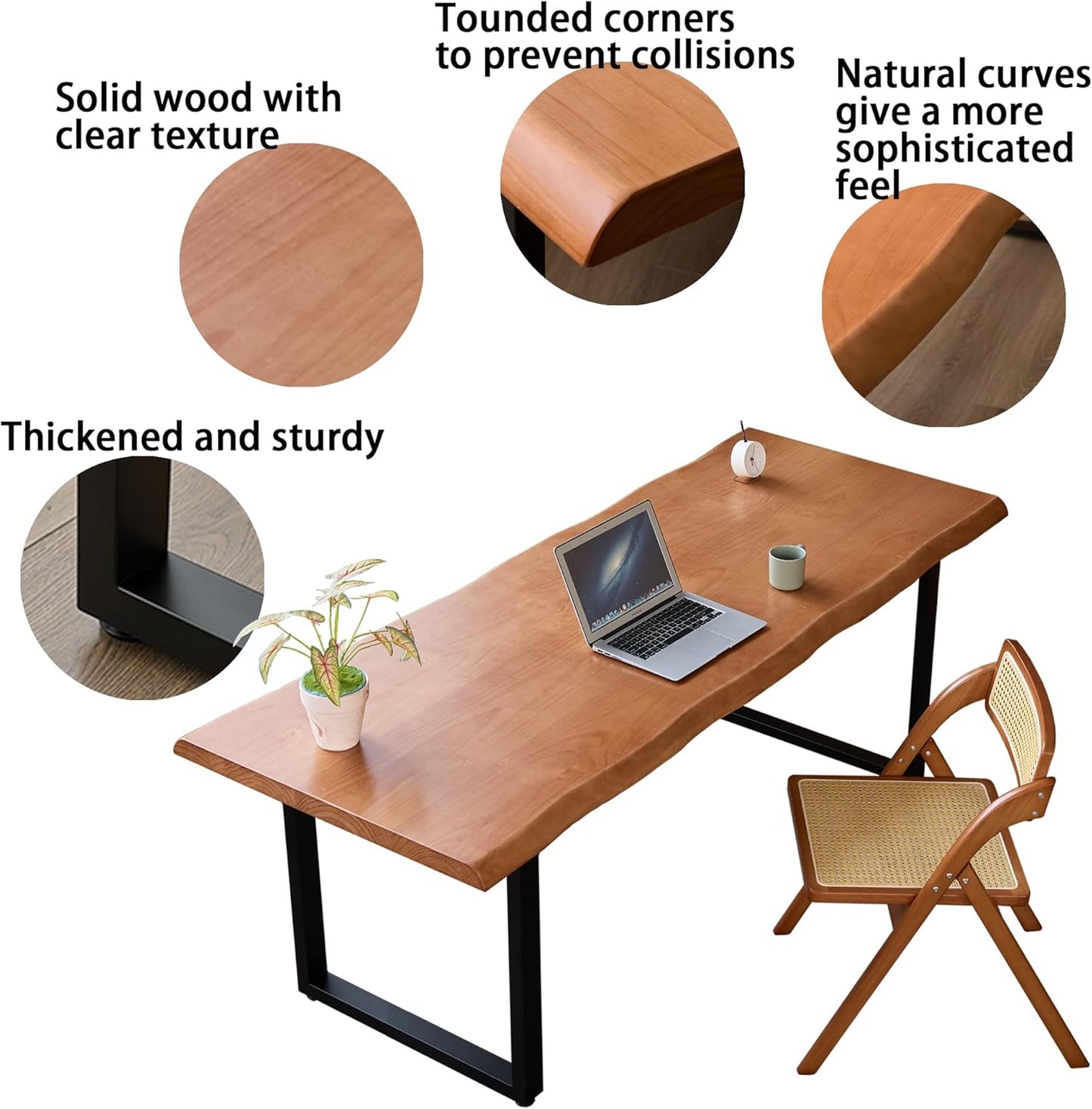 Stylish Solid Wood Office Desk with Sturdy Metal Base - Durable Multi-Size Executive Computer & Dining Table - Perfect for Home Office & Work Environments (Brown, 55.12in)