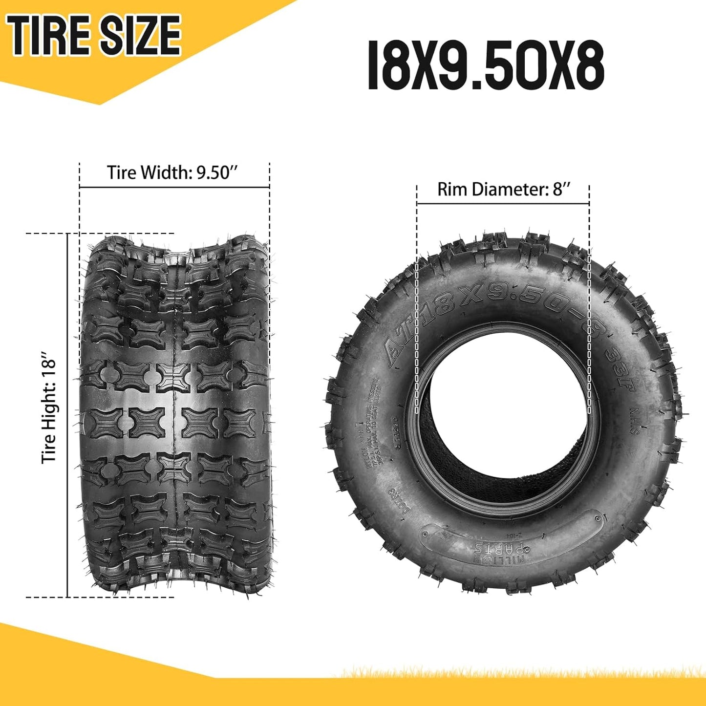SUNROAD 2 Pcs 18x9.5-8 ATV UTV Tires 4PR 18x9.5x8 Sport All Terrain Tubeless Tires