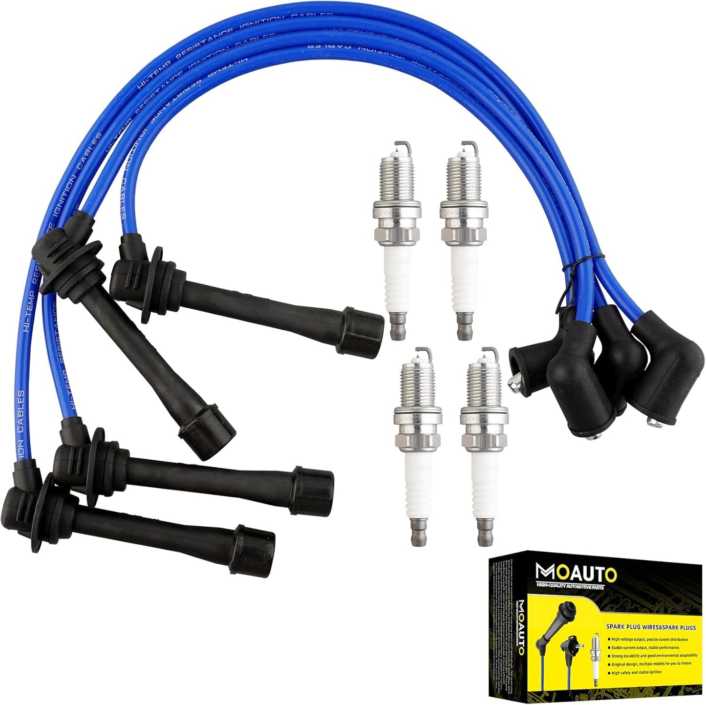 Set of 4 PCS Iridium Spark Plugs with Wire Set 32702-P0A-A00 8028 RC-HE73 671-4179 Compatible with Honda Accord Civic Acura Odyssey CL Isuzu Oasis - L4 2.3L 2.2L 1.6L