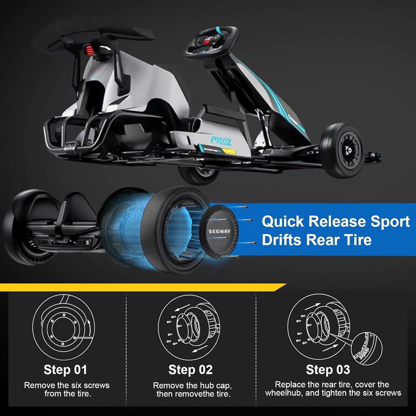 2PCS 10-2.75 Original Solid Tires for Segway Ninebot S Max, Quick Release Drift Tires for Ninebot Gokart Pro/Pro 2, Rear Tire for Ninebot Gokart (with Ninebot S Max) and Ninebot Gokart Lamborghini