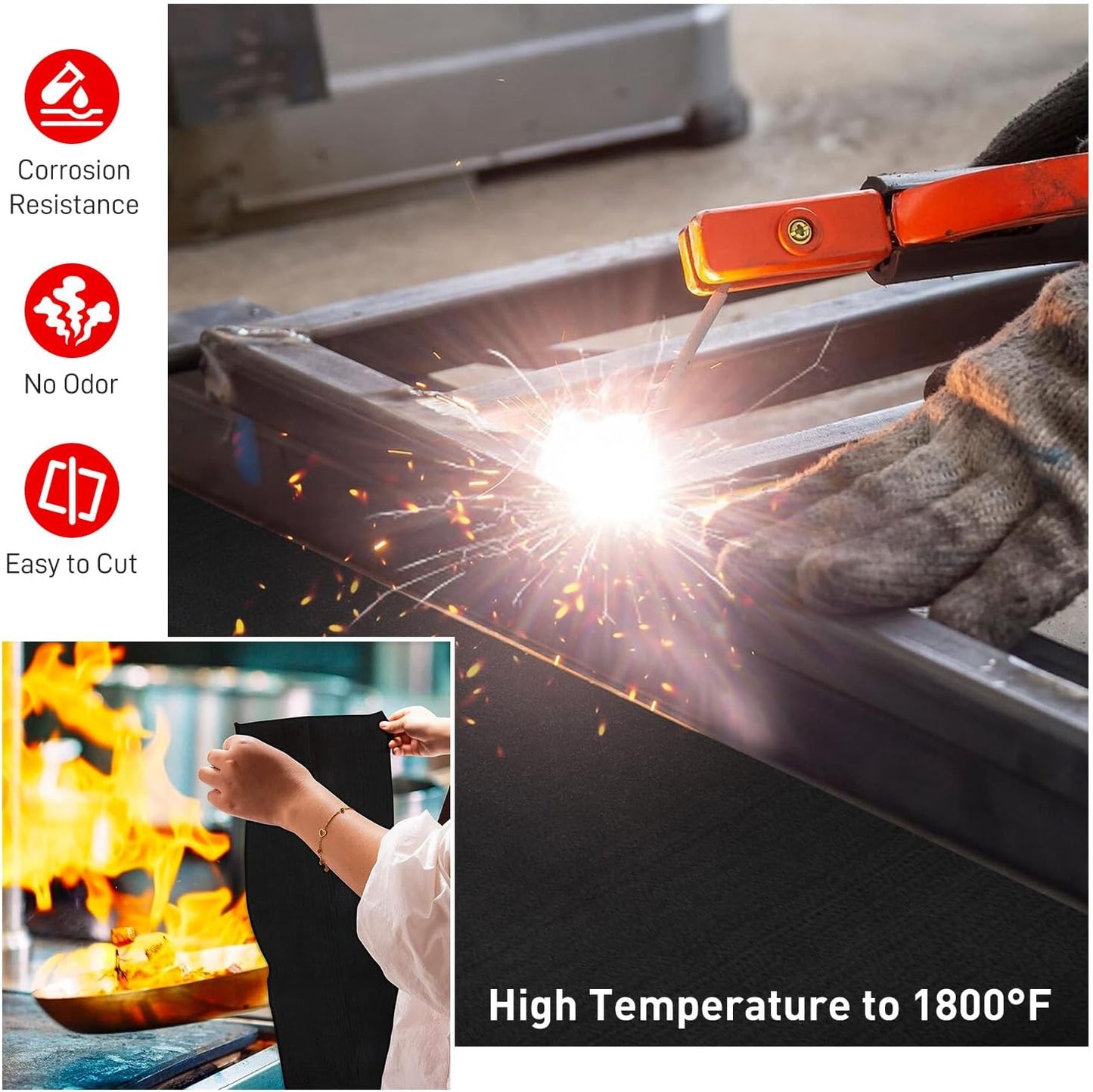 5mm 72"x96" Large Fireproof Welding Blanket, High Temperature Resistant 1800°F Insulation Blanket, Flame Retardant Fabric Carbon Felt Cloth for Welding Work,Grill Cover,Fireplaces,Smoker
