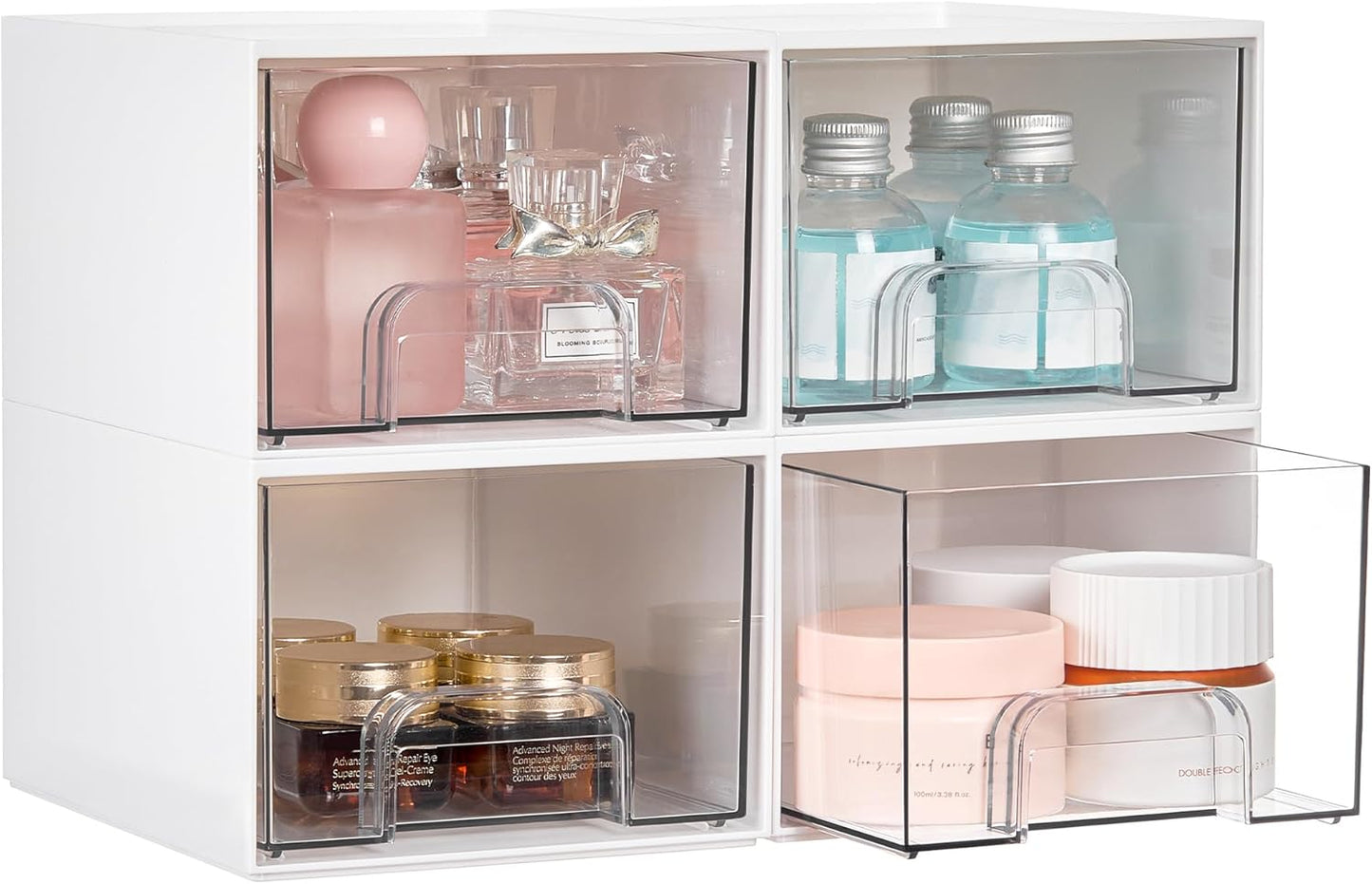 Vtopmart 4 Pack Clear Small Stackable Storage Drawers,Acrylic Bathroom Makeup Organizer,Plastic Storage Bins For Vanity, Undersink, Kitchen Cabinets, Pantry, Home Organization