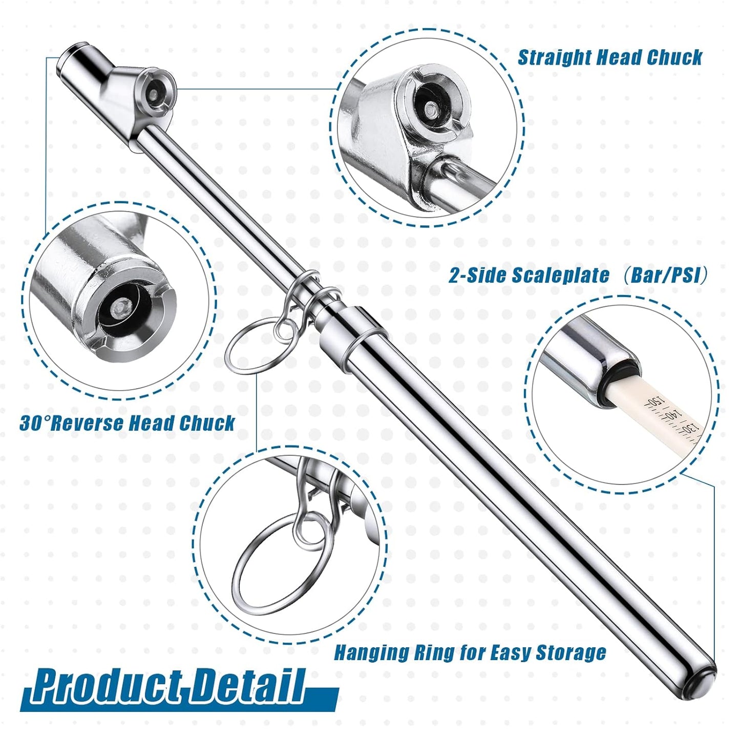 Tallew 10 Pack Dual Head Tire Pressure Gauge Heavy Duty Air Pressure Tire Gauge for Auto Truck Car RV Van Gage Range 10-150PSI, 1-10Bar (Silver)