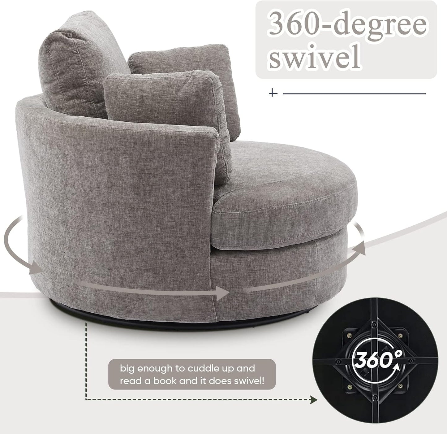SLEERWAY Oversized Swivel Chairs Set of 2, Big Comfy Round Accent Barrel Chair and A Half Bucket Loveseat Bedroom Club Reading Lounge Living Room Furniture Set (Grey)