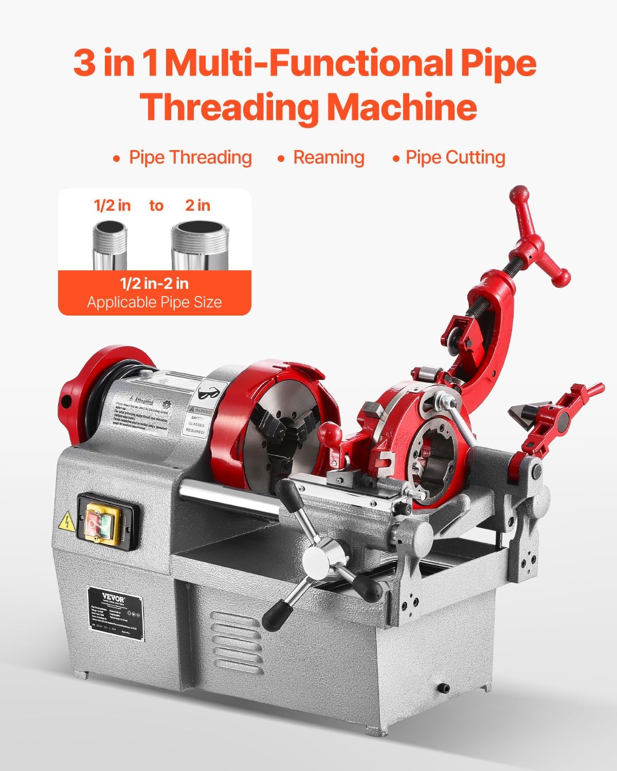 VEVOR Electric Pipe Threader Machine, 750W 28RPM Threading Cutting Machine, 1/2 to 2 inch Pipes Threading Cutter Tool with Foot Pedal for Plumbing, Automotive Repairs, Metalworking