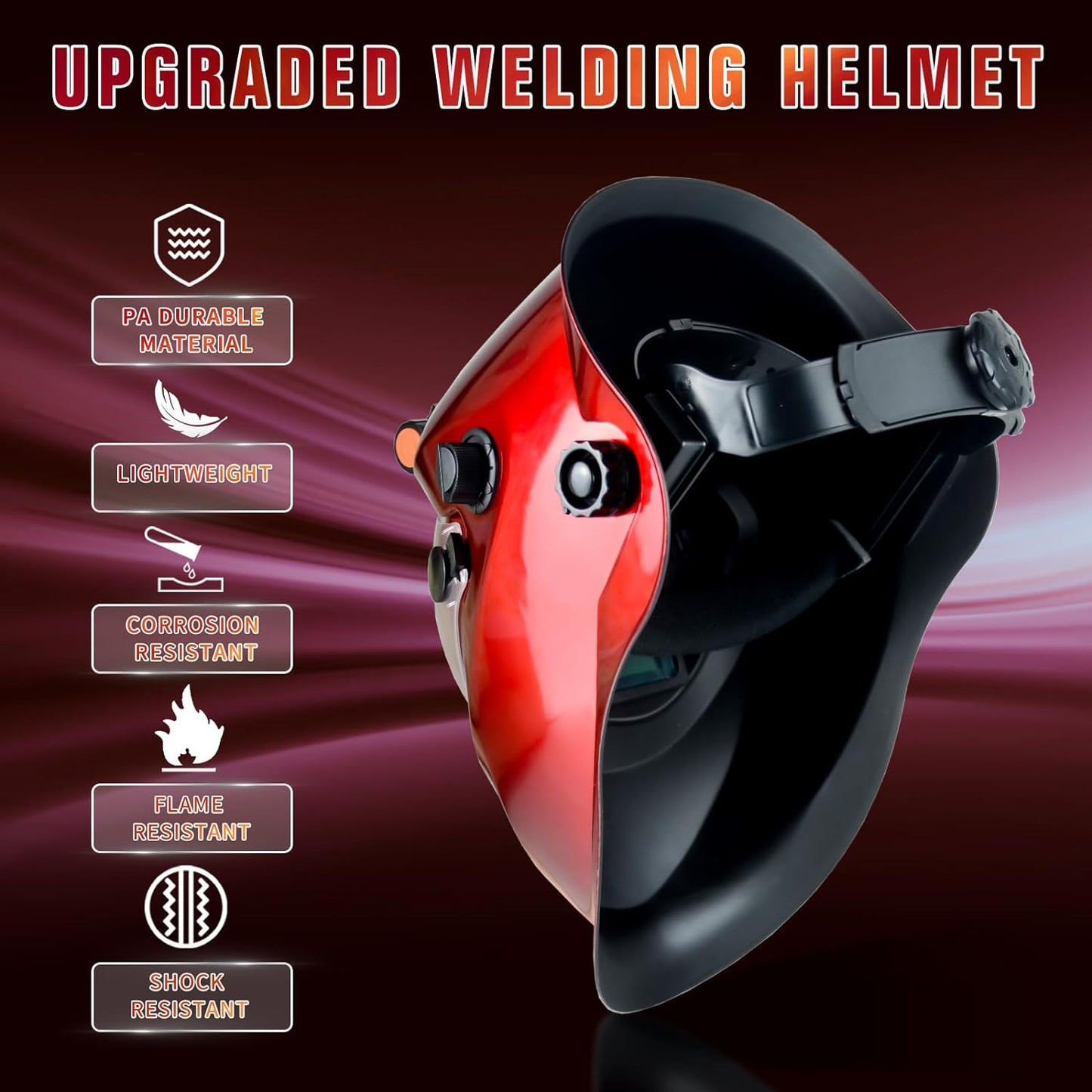 Auto Darkening Welding Helmet with Light Solar Powered True Color Welding Hood 2 Arc Sensor Wide Shade 9-13 Welding Mask with Extra Grinding Mode Weld Helmet (Red)