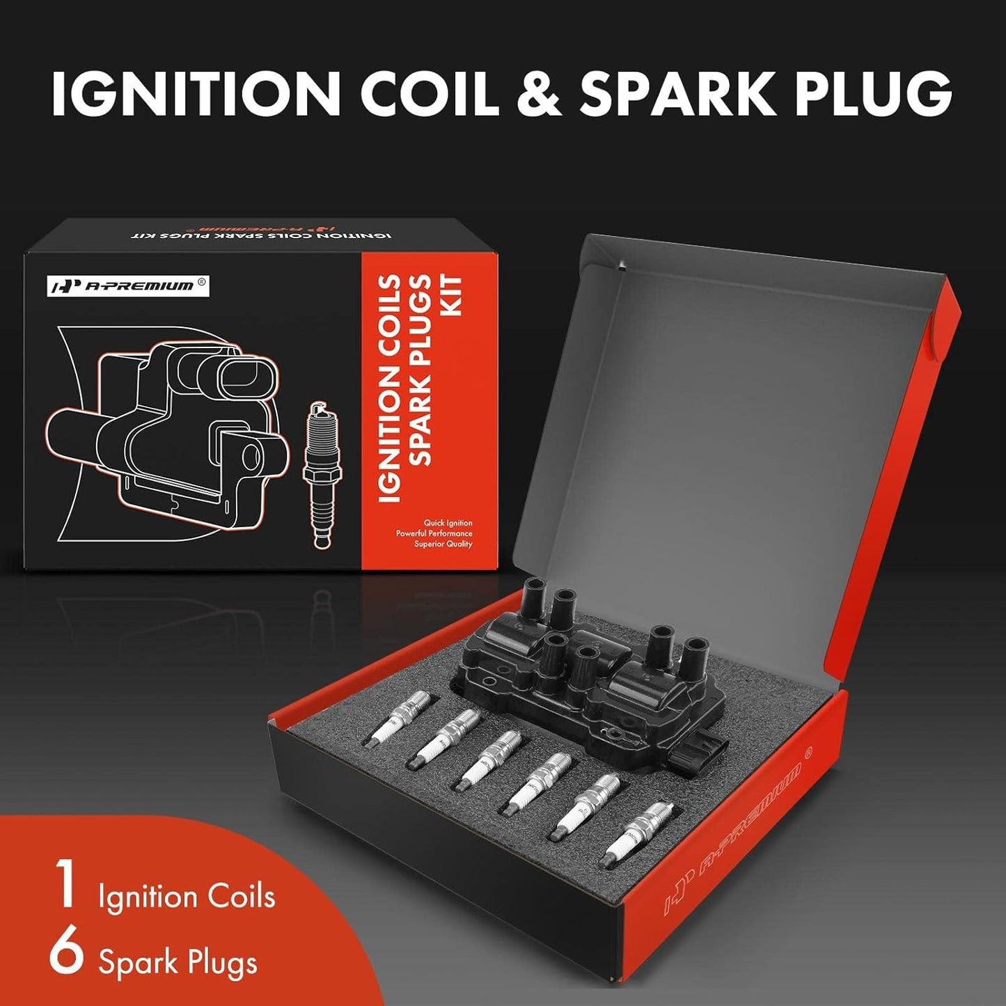 A-Premium Ignition Coils and Spark Plugs Kits Compatible with Chevrolet Silverado 1500, Equinox, Malibu, Impala, Express 1500 & GMC Sierra 1500, Savana 1500 & Buick Lucerne & Saturn Vue, Relay