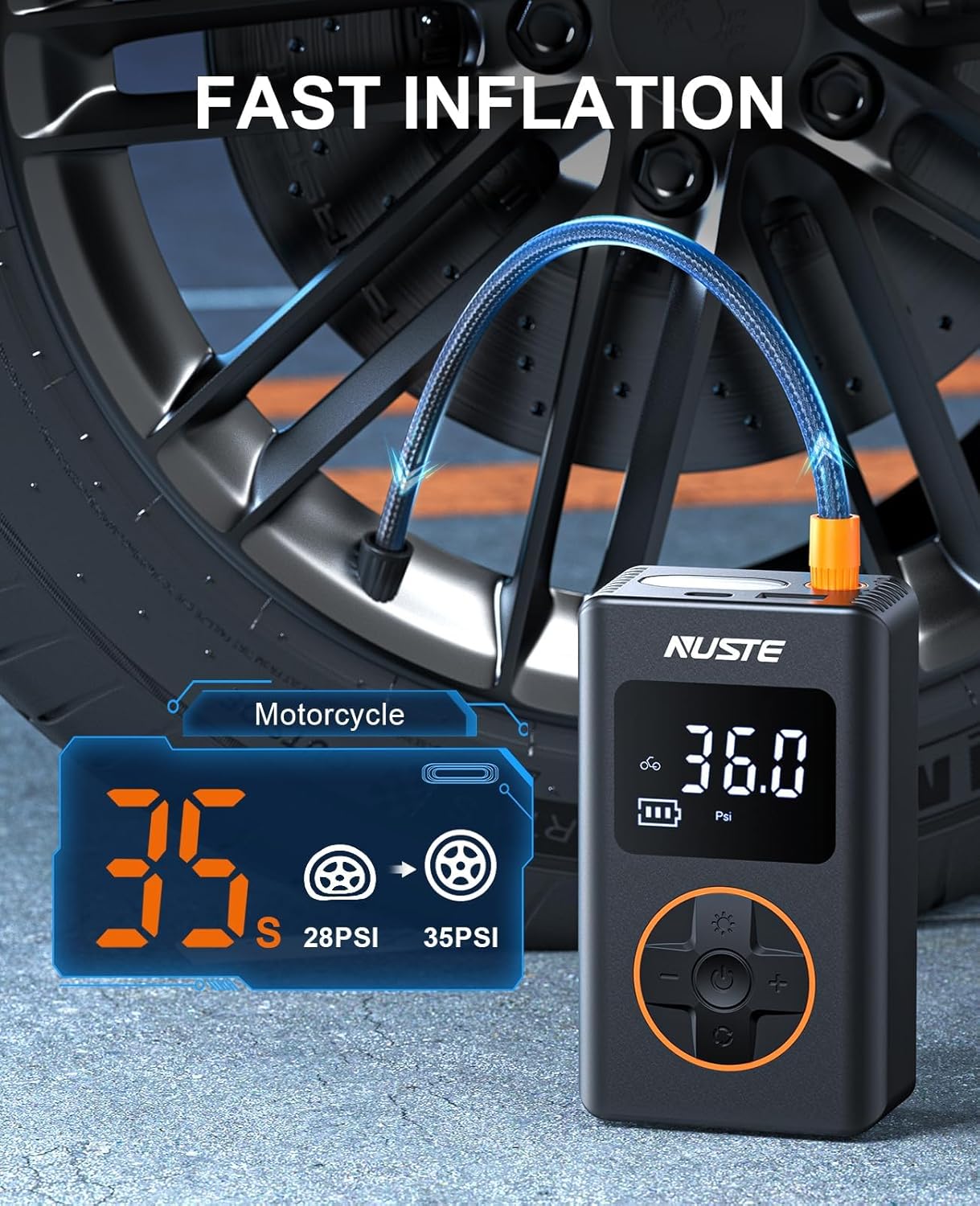 Tire Inflator Portable Air Compressor with Upgrade Dual Screen, 150 PSI Cordless Air Pump for Car, Bicycle, Motorcycle Tires & Balls, Electric Bike Tire Pump with Pressure Gauge, LED Light